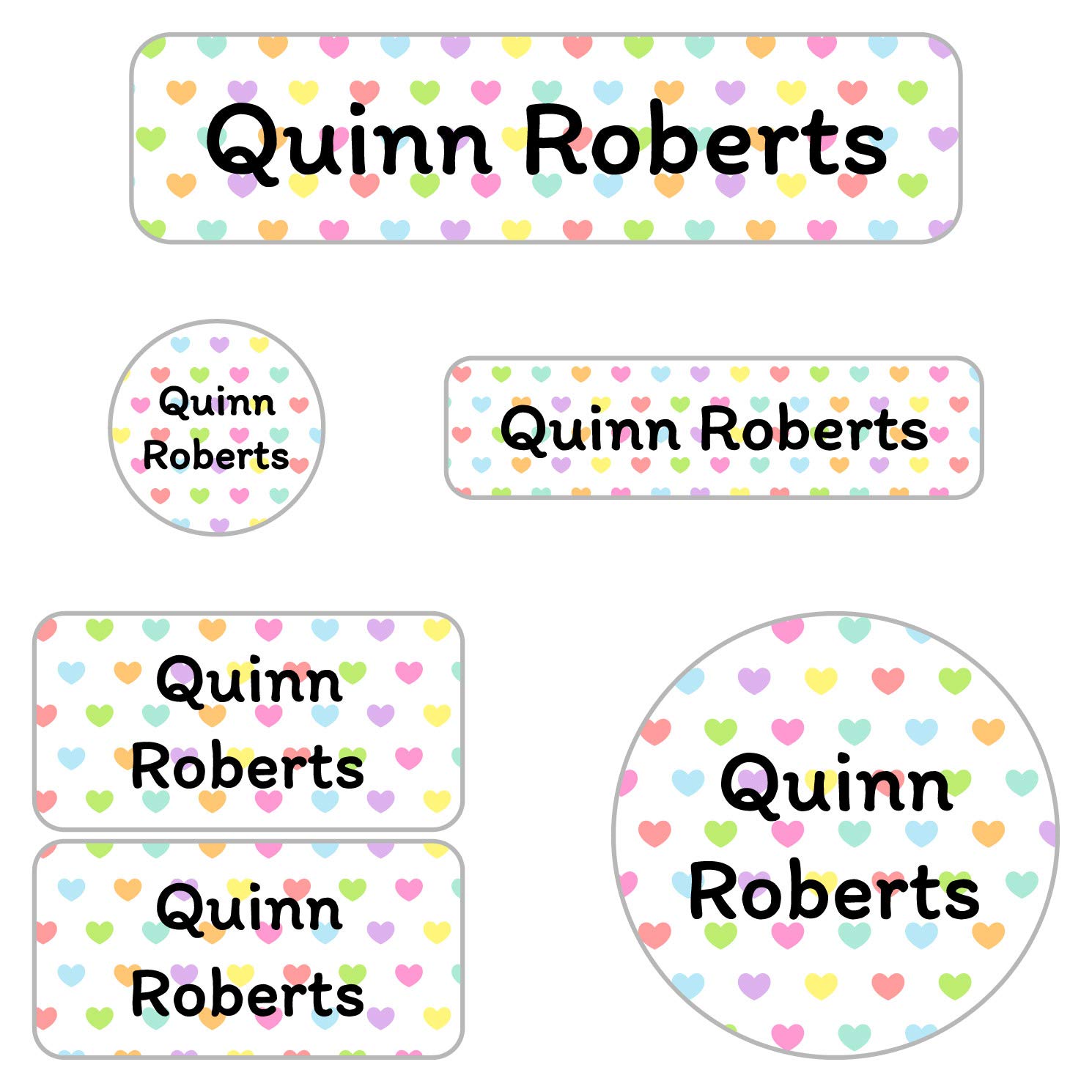 Custom Daycare Name Labels - Personalized Waterproof Name Stickers (99 Labels, 5 Sizes) for Clothing, Toys, Books, Water Bottles, Lunch Boxes & Shoes - Heart Design - Perfect for School, Camp & Daycare Organization