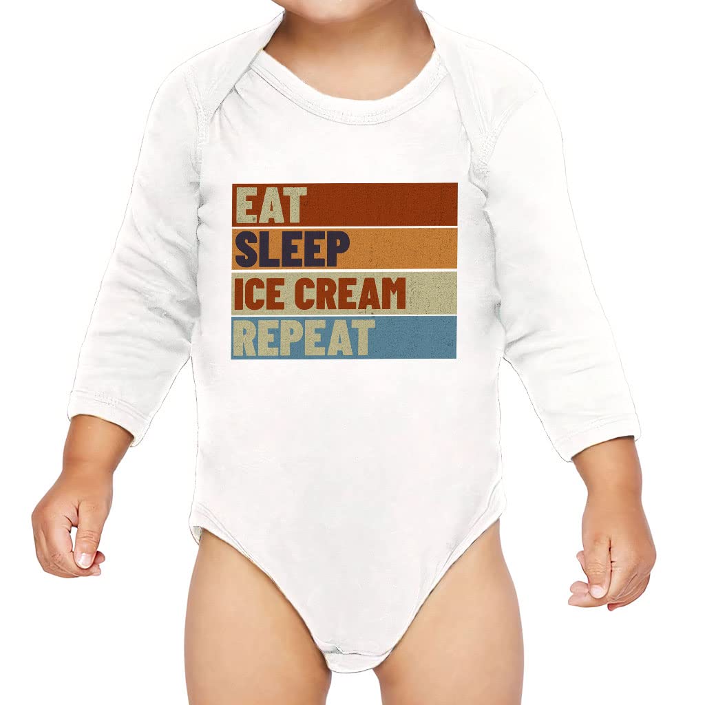 Eat Sleep Ice Cream Repeat Baby Long Sleeve Onesie - Cute Ice Cream Themed Bodysuit for Newborns & Infants - Perfect Gift for Ice Cream Lovers - Ideal for Birthdays, Baby Showers & Photo Shoots