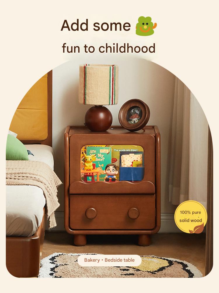 Solid Wood Kids Nightstand with LED Lights - Modern Children's Bedside Table for Bedrooms, Nursery & Kids Room Decor