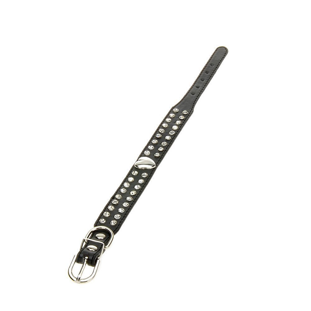 Sparkling 2-Row Rhinestone Heart Studded Leather Dog Leash & Collar Set for Small & Medium Dogs - Black XS | Fashion Pet Accessories for Walks, Grooming & Special Occasions