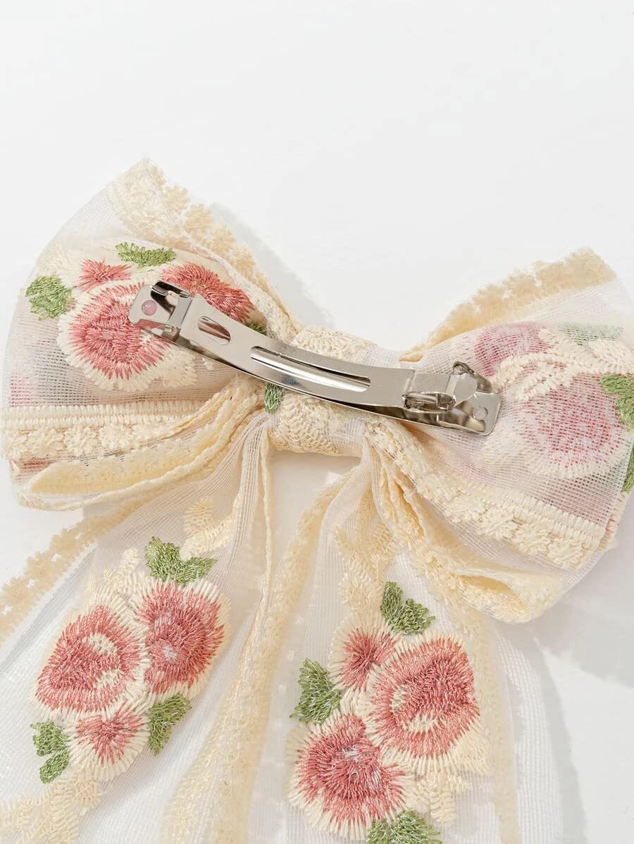 Elegant Lace Hair Bow Clip for Women & Girls - Double Layer Spring Hair Barrettes, Floral Hair Accessories for Weddings, Parties & Daily Styling
