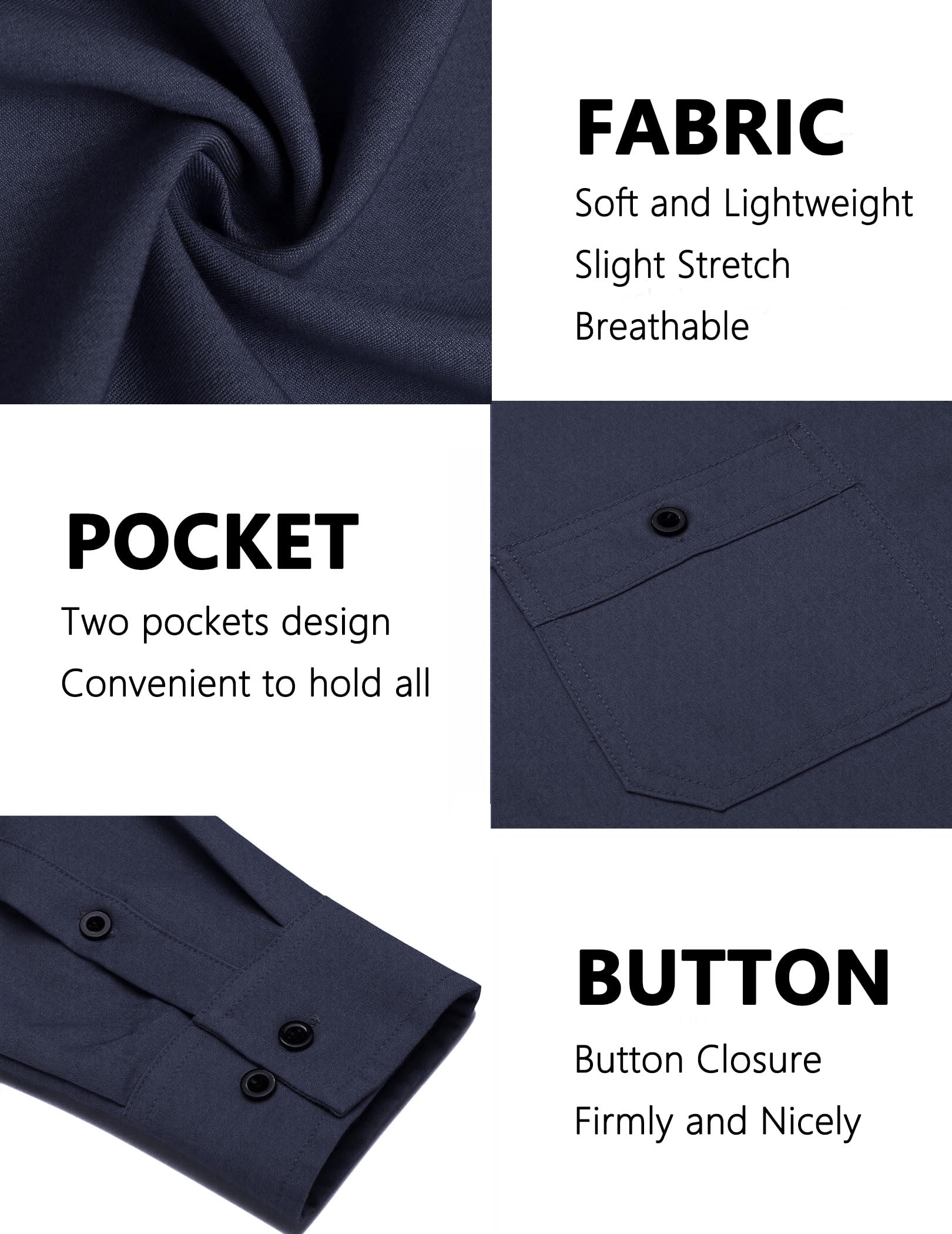 COOFANDY Men's Casual Button Down Shirts - Long Sleeve Wrinkle Free Dress Shirts for Work & Business | Comfortable Untucked Office Wear for Professional & Smart Casual Looks
