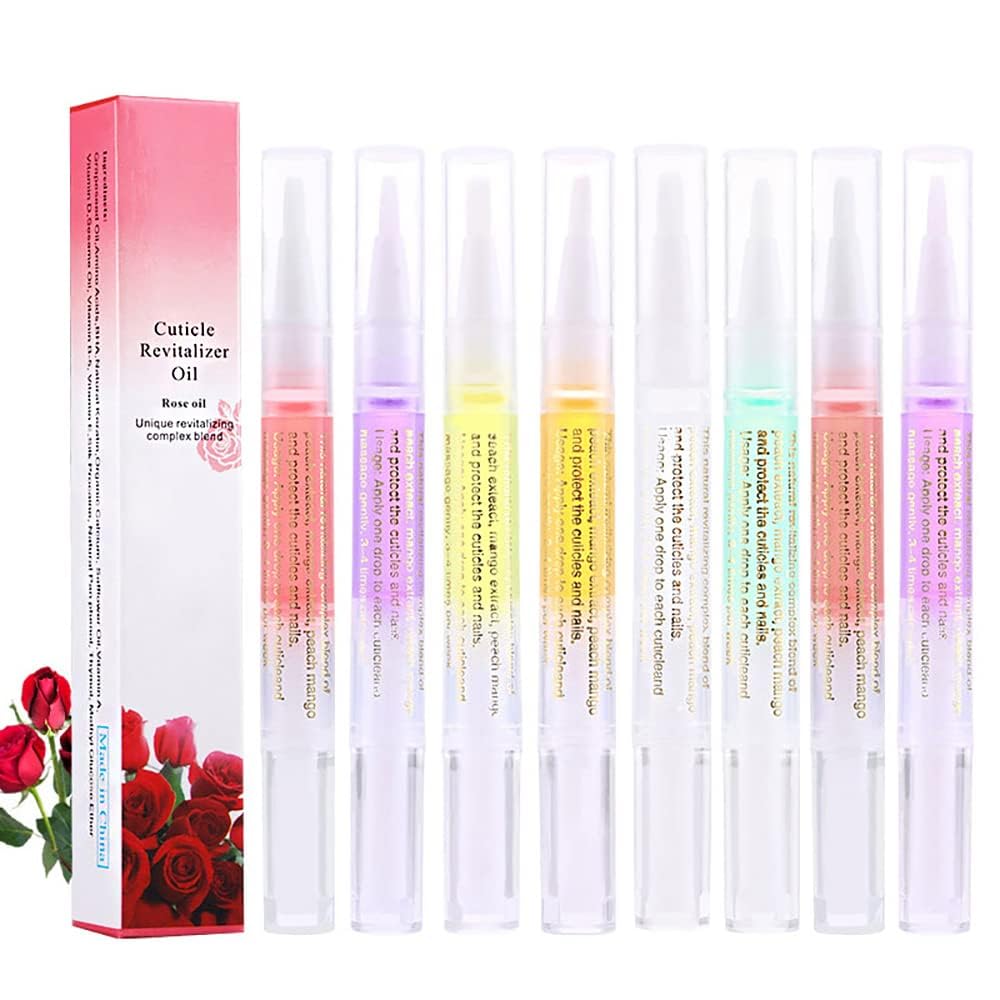 AIJIMEI 8pcs Cuticle Oil Pens - Nail Care Essential Oil for Dry & Damaged Nails - Moisturizing Nail Repair Treatment with Vitamin E - Perfect for Manicures, Pedicures & At-Home Nail Care