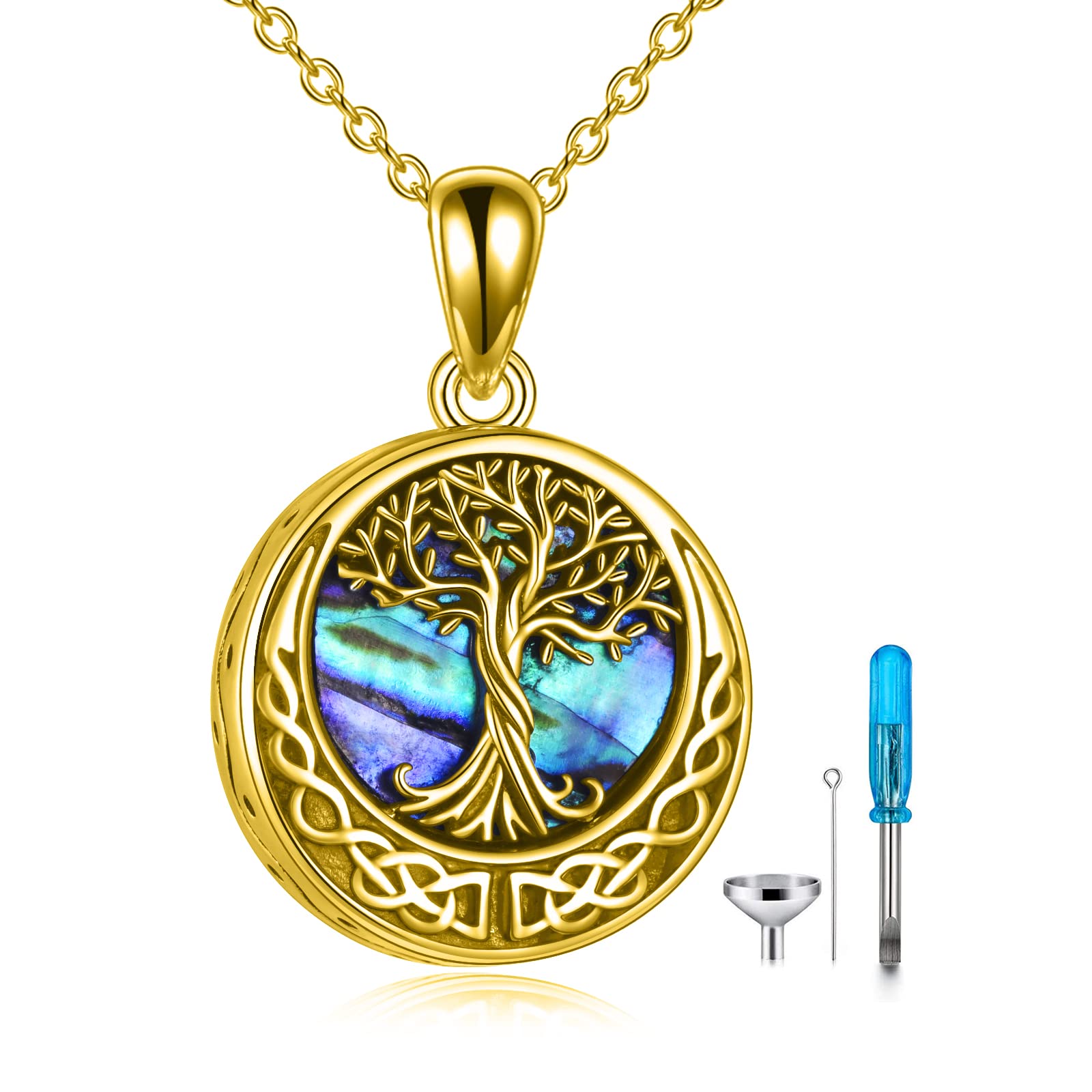 ONEFINITY Sterling Silver Tree of Life Urn Necklace - Abalone Shell & Opal Cremation Jewelry for Ashes - Memorial Keepsake Pendant for Women & Men - Perfect for Honoring Loved Ones at Memorials, Anniversaries or Daily Wear