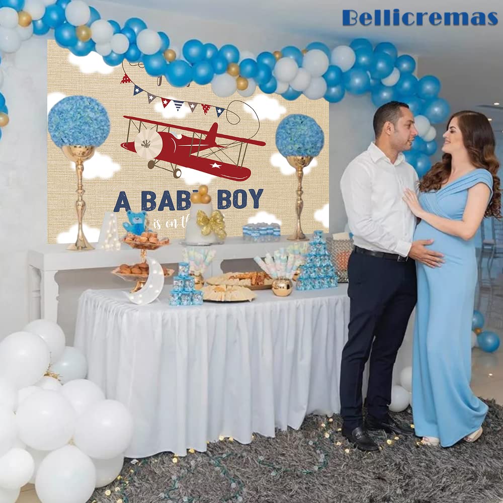Airplane Baby Shower Backdrop - Up & Away Boy Decor for Adventure Theme Party