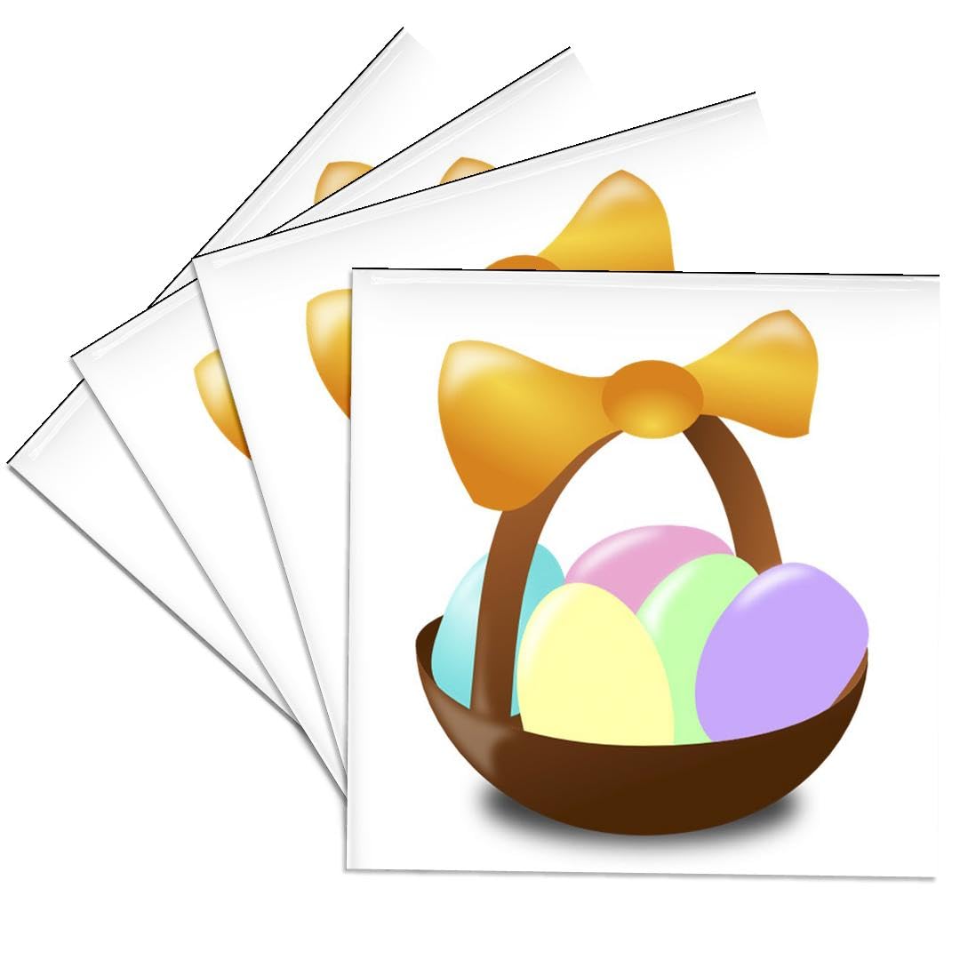 Pastel Easter Egg Basket Ceramic Tile Coasters - Set of 4 for Home Decor, Easter Table Setting, and Spring Party Accessories | 3dRose CST_38158_3