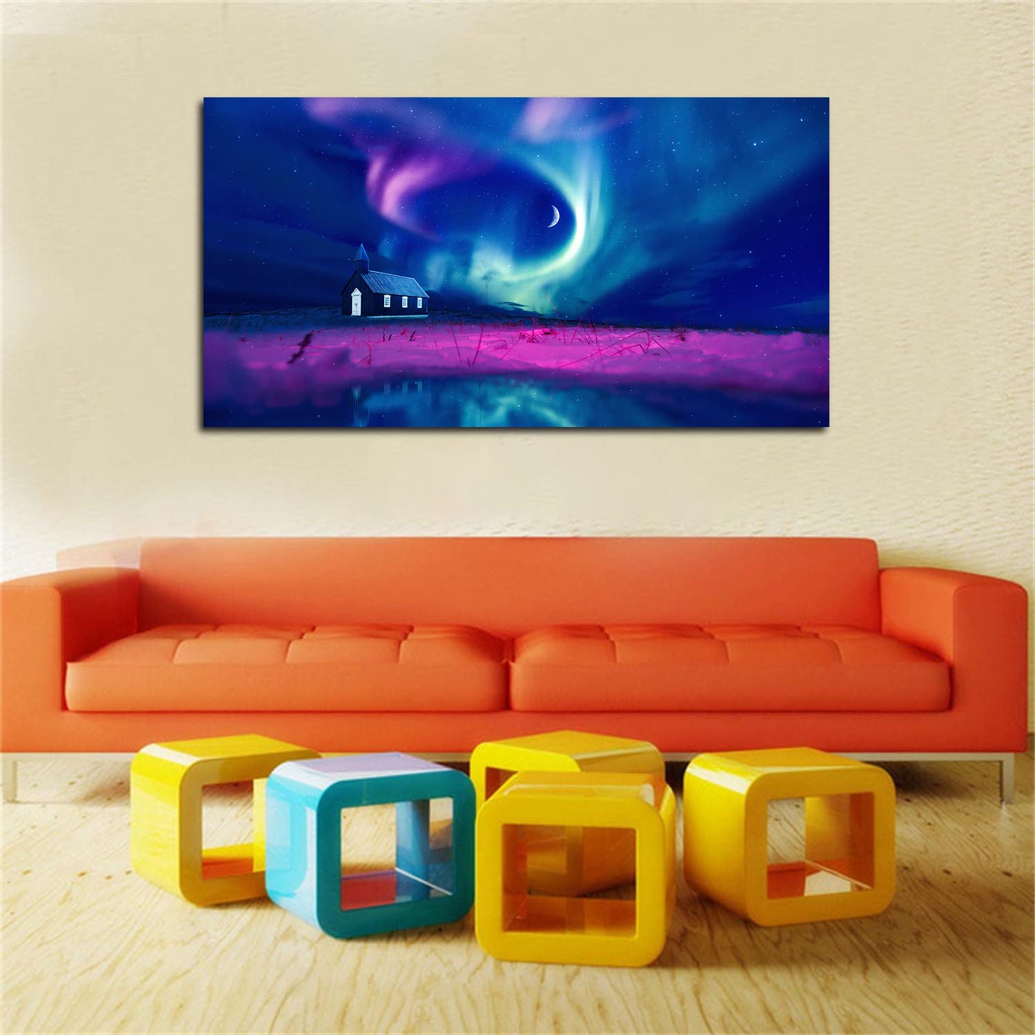 Aurora Borealis Canvas Wall Art - Northern Lights Painting for Home & Office Decor