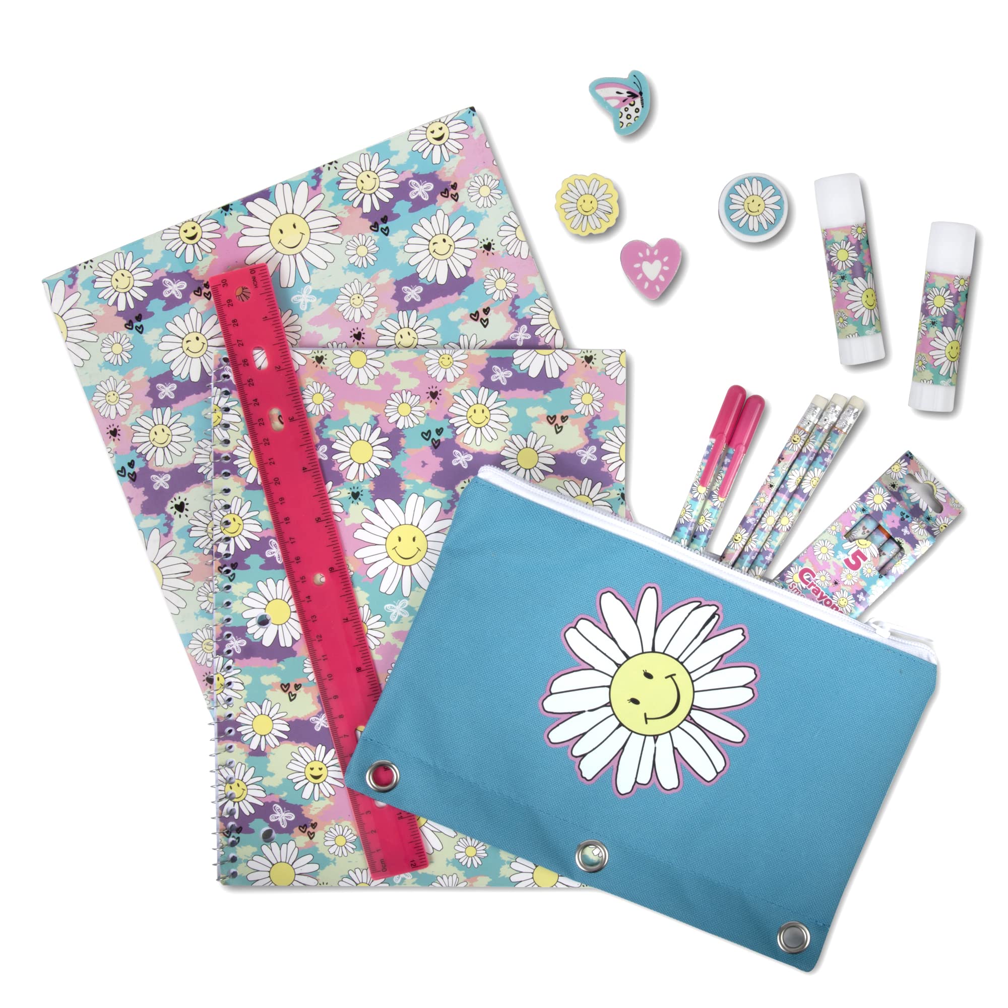 20-Piece Fun & Cute Back to School Supplies Kit for Kids - Delightful Daisies Design | Essential School Stationery Set for Classroom, Homeschool & Study Organization