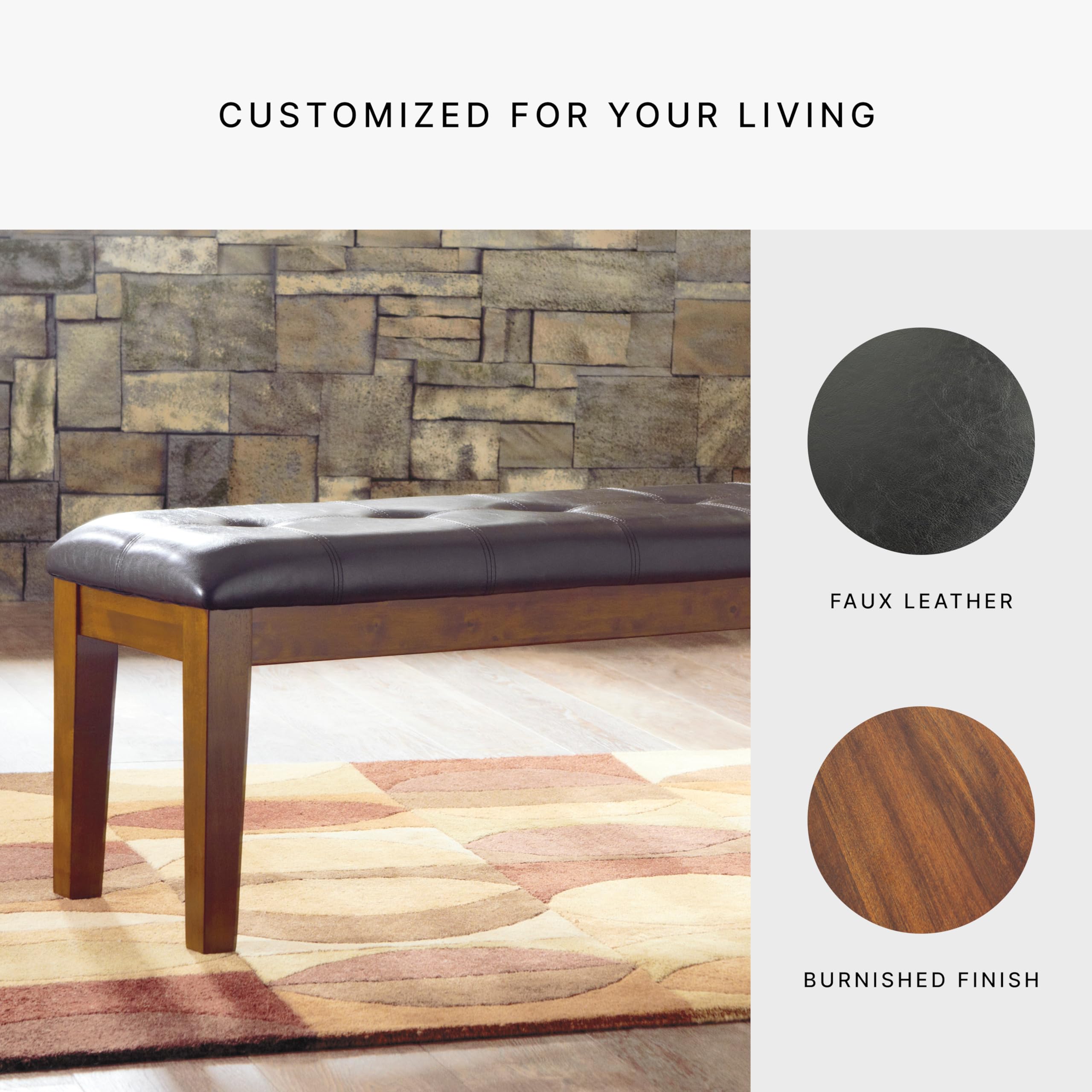 Signature Design by Ashley Ralene Tufted Upholstered Dining Room Bench in Medium Brown - Stylish Seating for Kitchen, Entryway & Bedroom