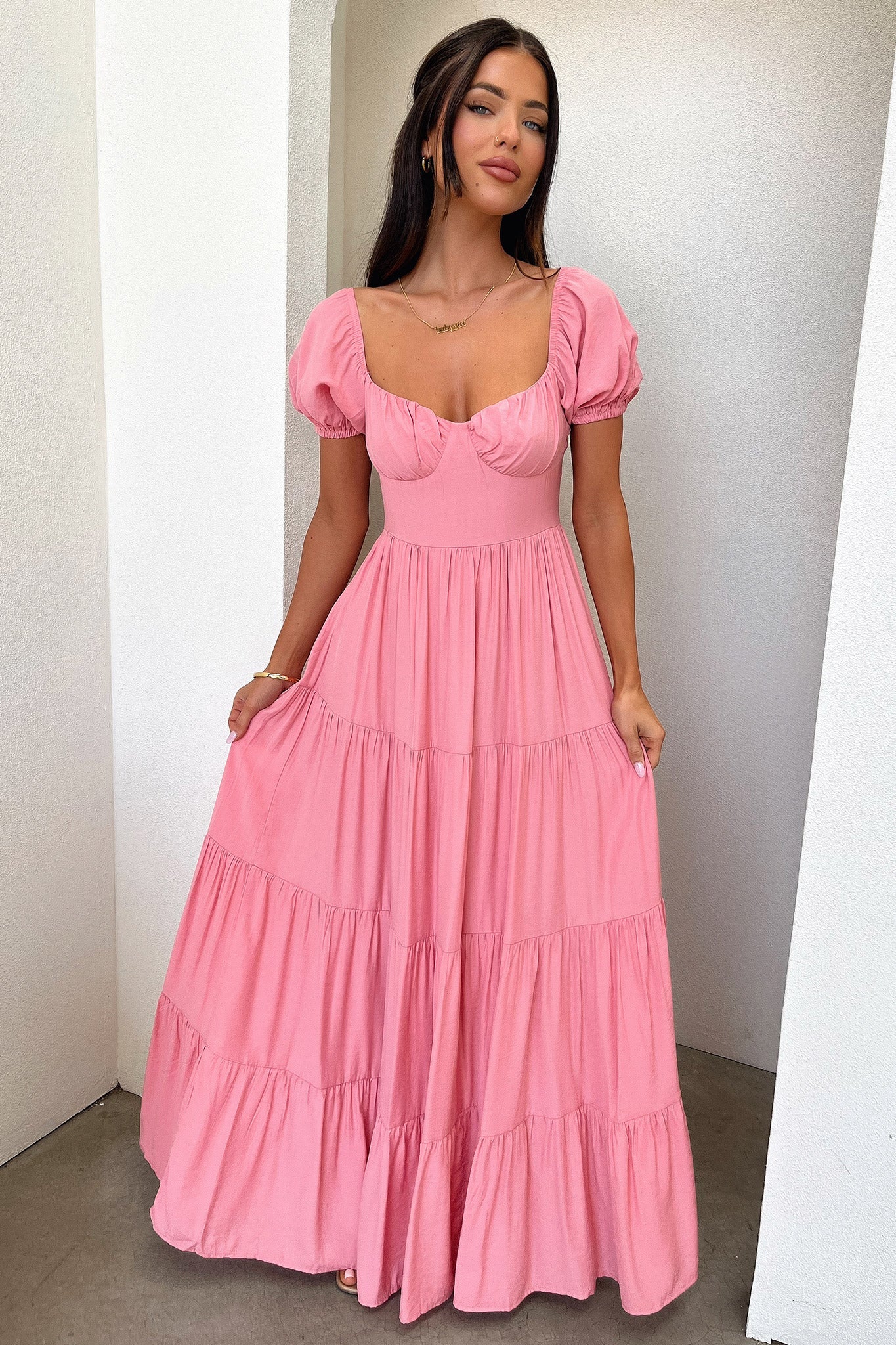 Levona Maxi Dress for Women - Flowy Long Summer Dress with Rose Print, Elegant Boho Style for Beach, Vacation, and Casual Outings
