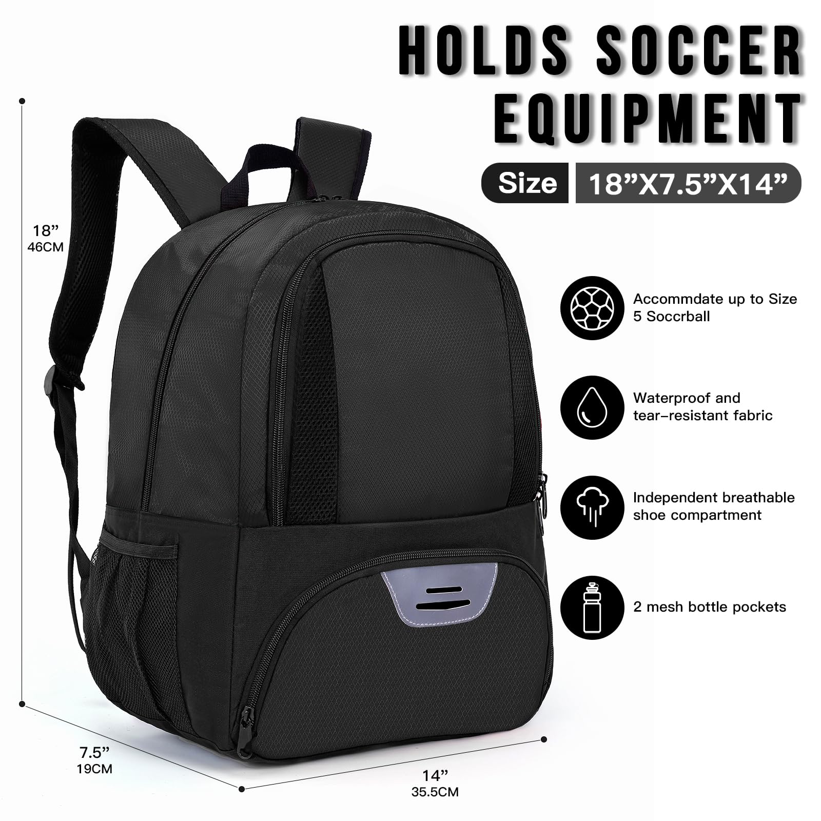 Youth Soccer Backpack with Shoe Compartment - Sport Equipment for Football Volleyball Basketball Training