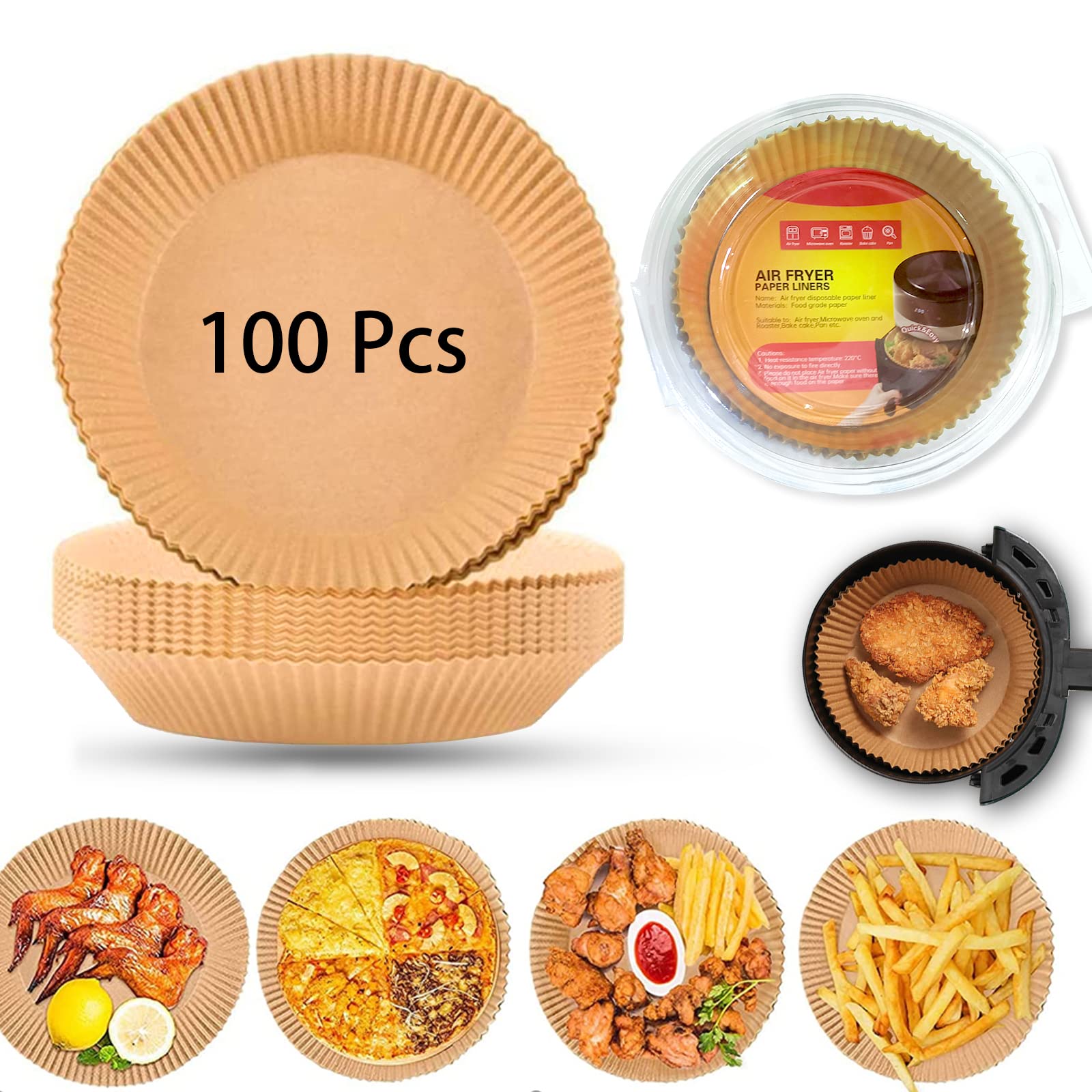 HD HARUDONE 100PCS Disposable Air Fryer Parchment Paper Liners - Food Grade, Greaseproof Baking Sheets for Air Fryer Accessories - Compatible with COSORI, Ninja, Tower, Tefal, Philips - Perfect for Healthy Cooking, Crispy Snacks & Easy Cleanup