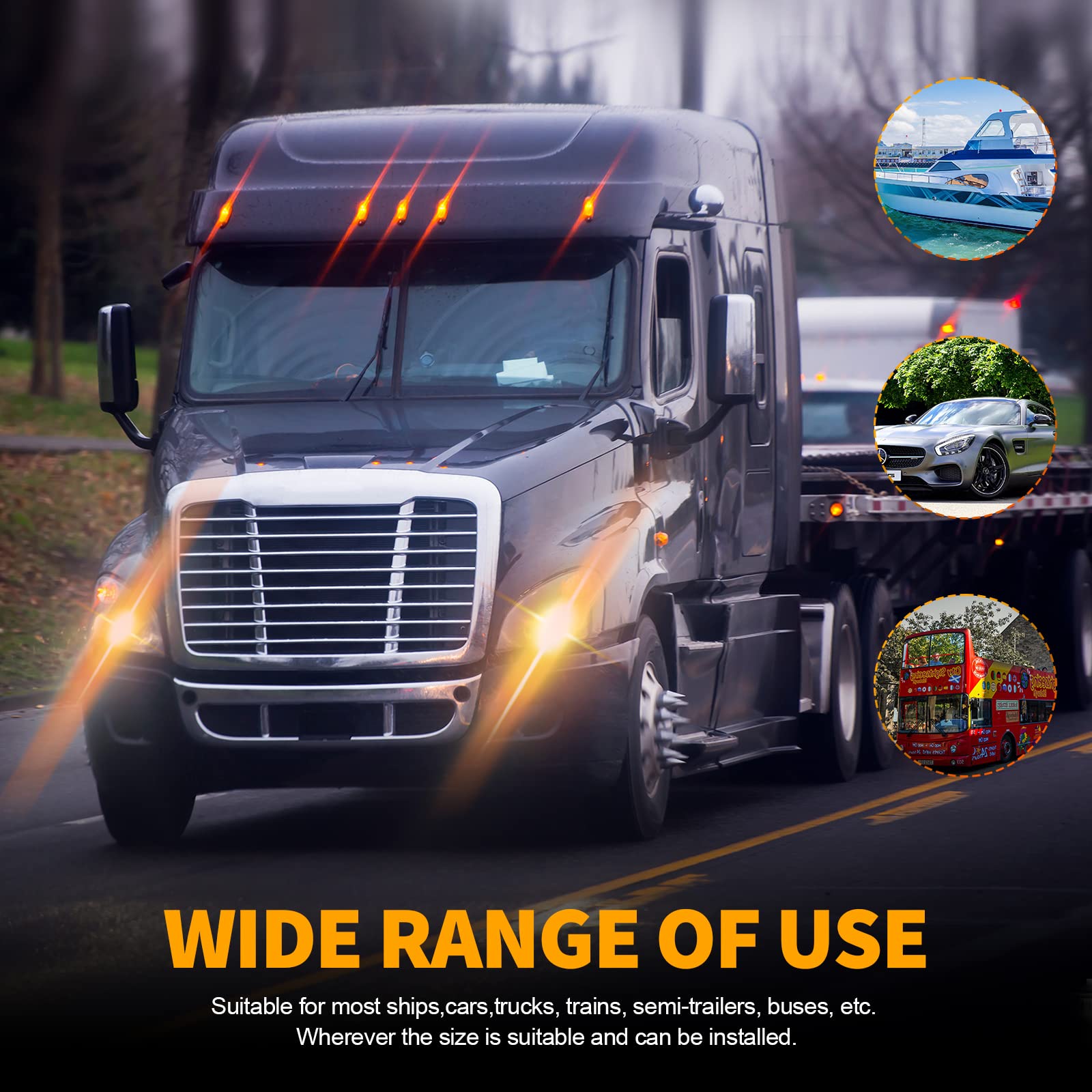 30 Pcs Amber LED Side Marker Clearance Lights - 6.4 Inch Truck Trailer Lights with 12 Diodes - Waterproof Turn Signal Indicators for Pickup, Tractor, Van, RV & Camper - Perfect for Night Driving & Road Safety