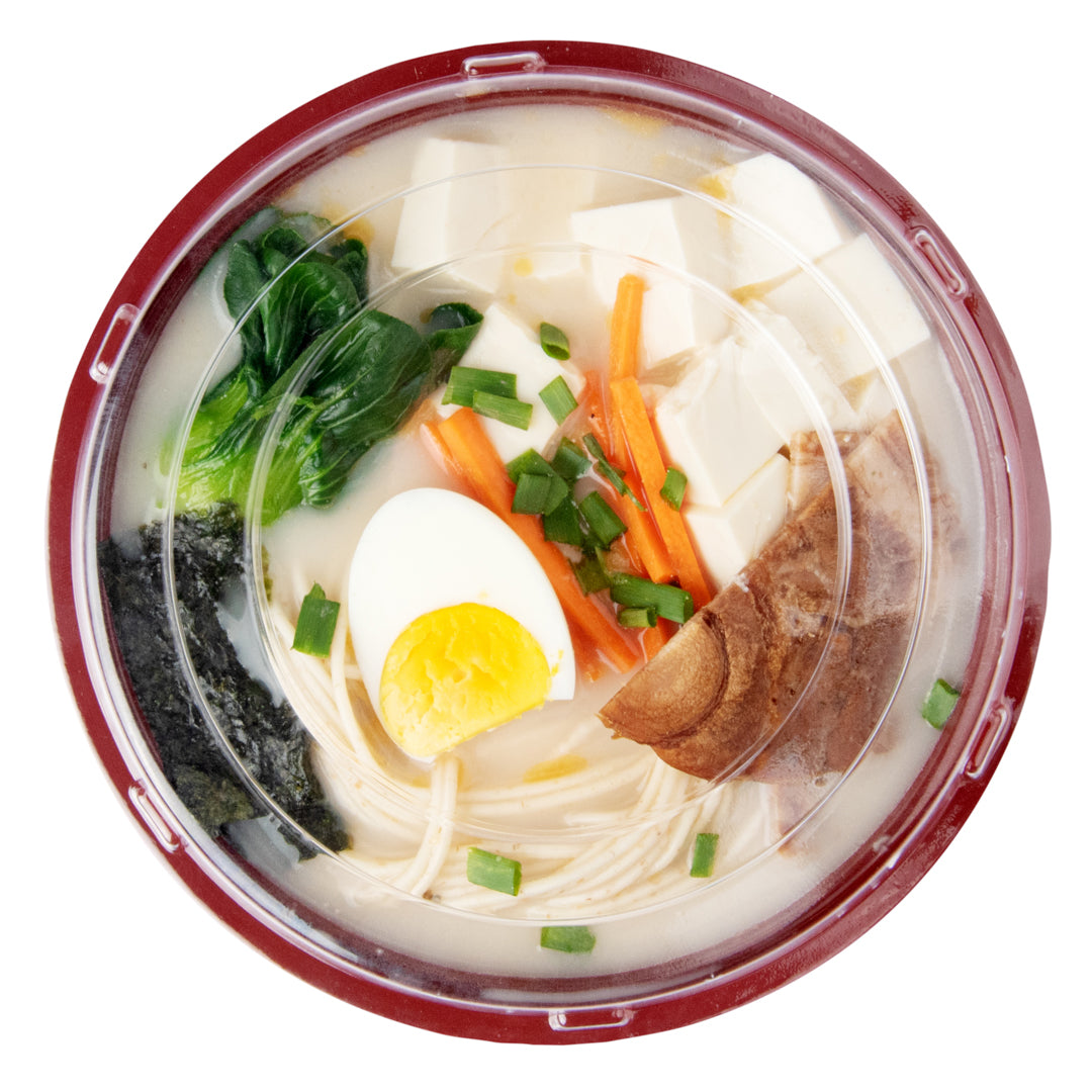 34oz Large Asian Panda Bowl with Clear Lid - Round Black & Red Plastic Microwave-Safe Food Storage Container (7.25