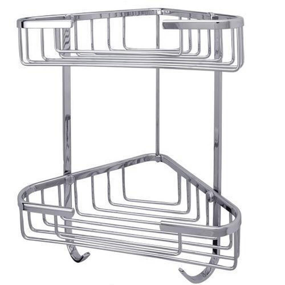 Signature Hardware 296066 Solid Brass Two-Tier Corner Basket in Chrome - Space-Saving Bathroom & Kitchen Storage Organizer for Shower, Sink, and Countertop