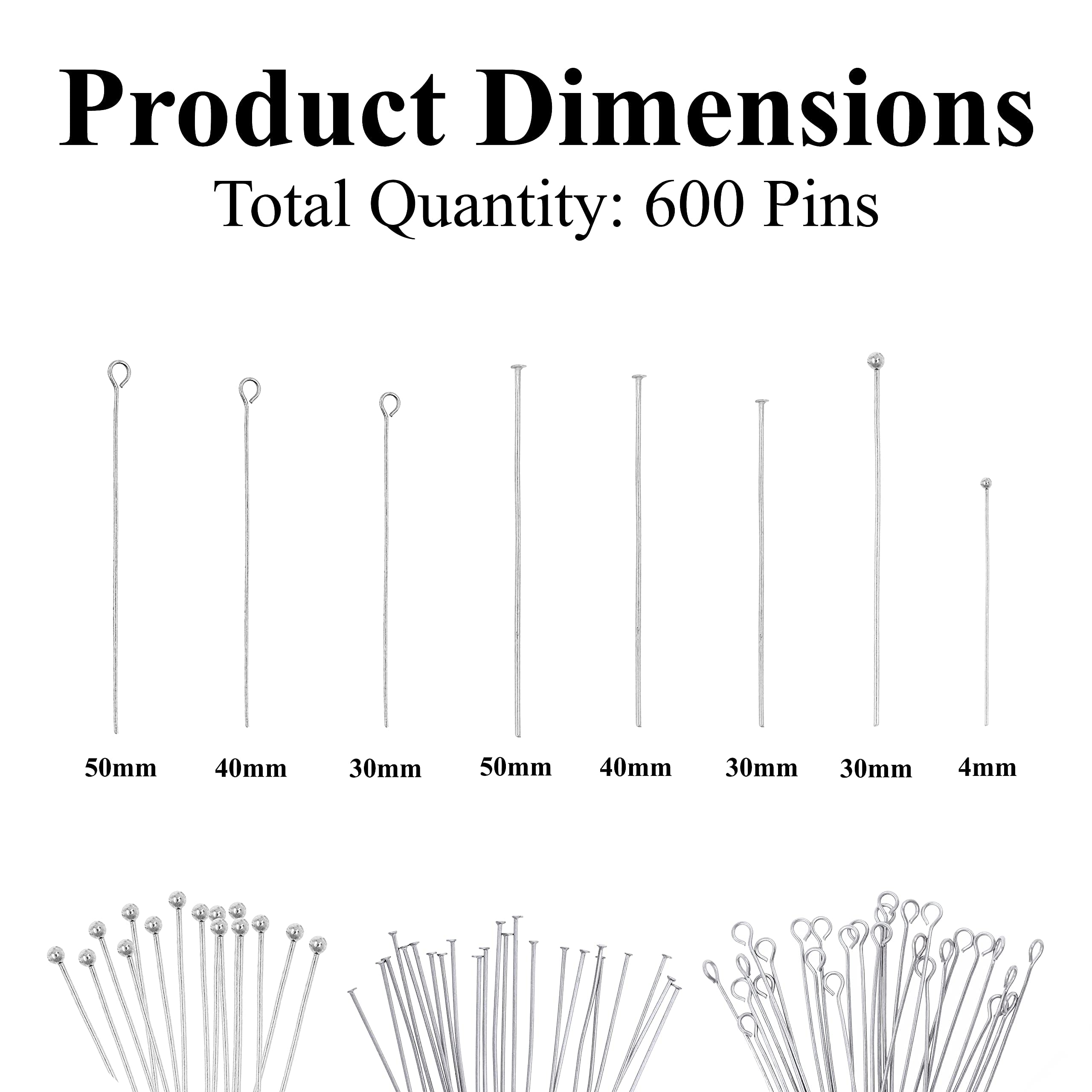 Mandala Crafts Stainless Steel Eye Pins for Jewelry Making - Ball & Flat Head Pins for DIY Earrings, Bracelets, Rosary Charms | Jewelry Findings & Craft Supplies | Perfect for Handmade Jewelry, Beading Projects & Gift Making