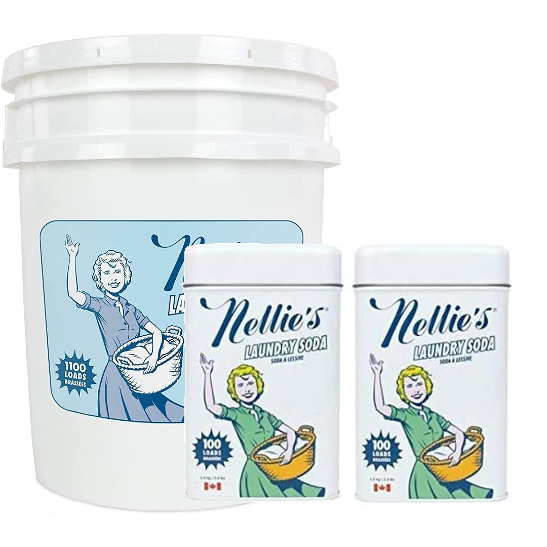 Nellie's Laundry Soda - Eco-Friendly Detergent for 100 Loads (Tin) & 1100 Loads (Bucket) | Perfect for HE Washers, Baby Clothes & Sensitive Skin