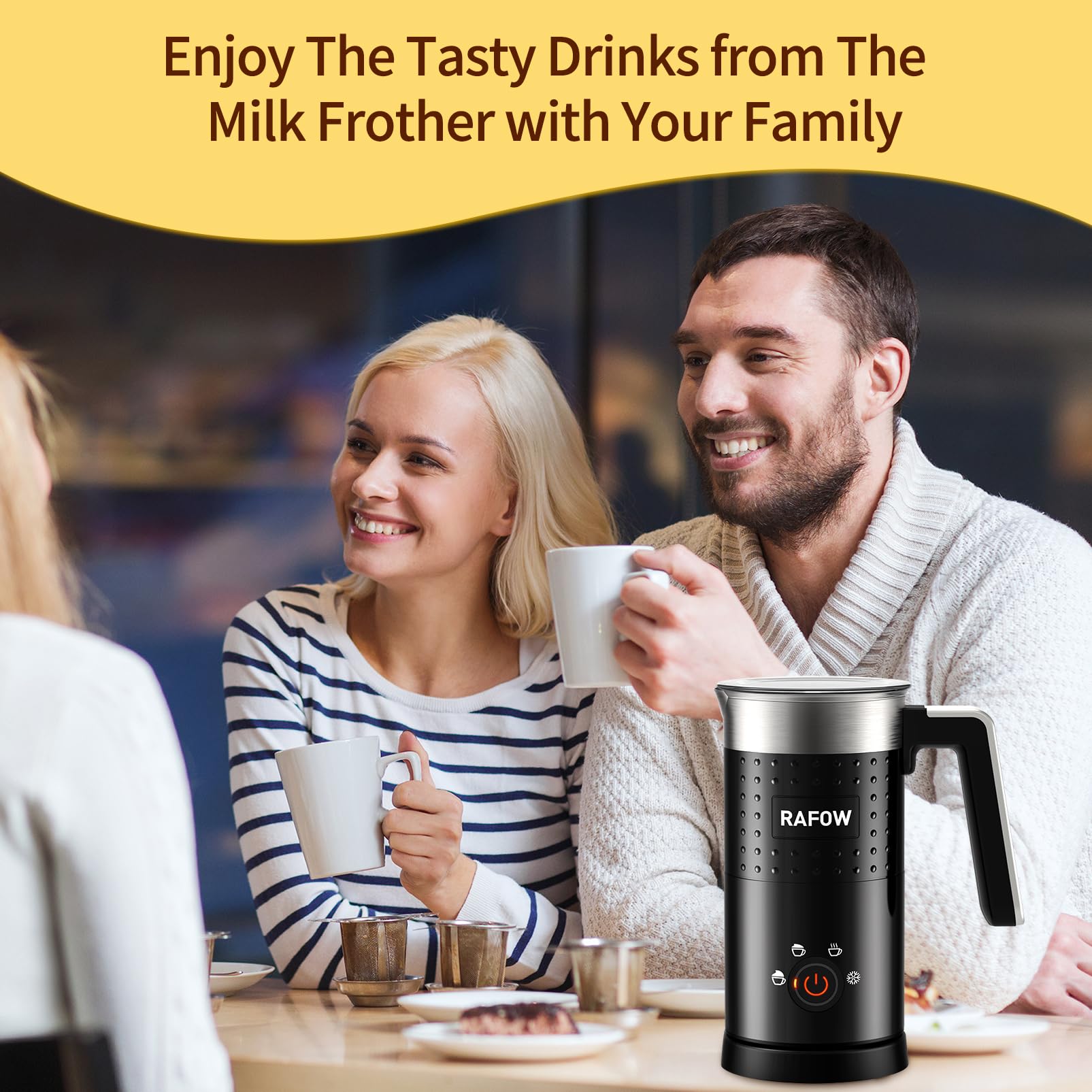 4 in 1 Electric Milk Frother - 10oz/350mL Large Capacity Milk Steamer for Hot & Cold Froth - Automatic Frother & Warmer for Latte, Cappuccino, Macchiato, Hot Chocolate - Perfect for Home Coffee Bars & Office Use