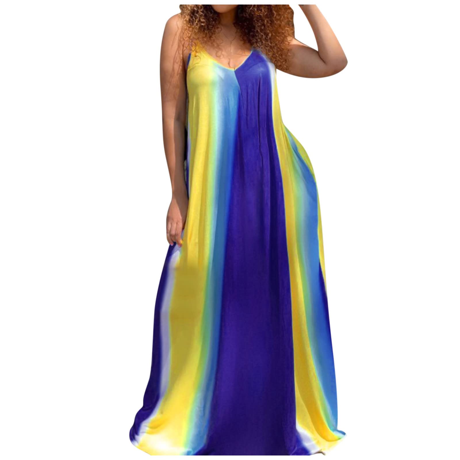 Women's Plus Size Wrap Dress - Casual Loose Bohemian Floral Maxi Dress with Pockets & Spaghetti Straps | Perfect for Summer Beach Vacation, Date Night & Boho Chic Outfits