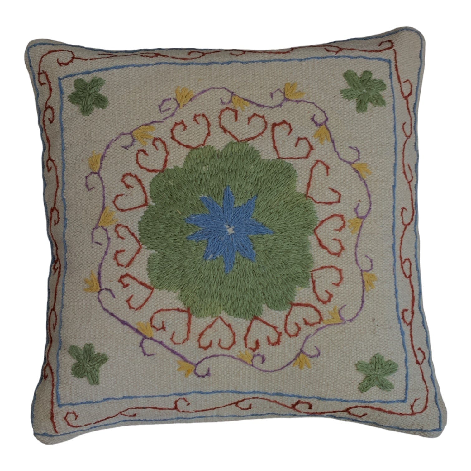 Dandelion Embroidered Decorative Pillow Cover 19x19 Inch - Bohemian Home Decor for Sofa, Bed, Living Room & Nursery