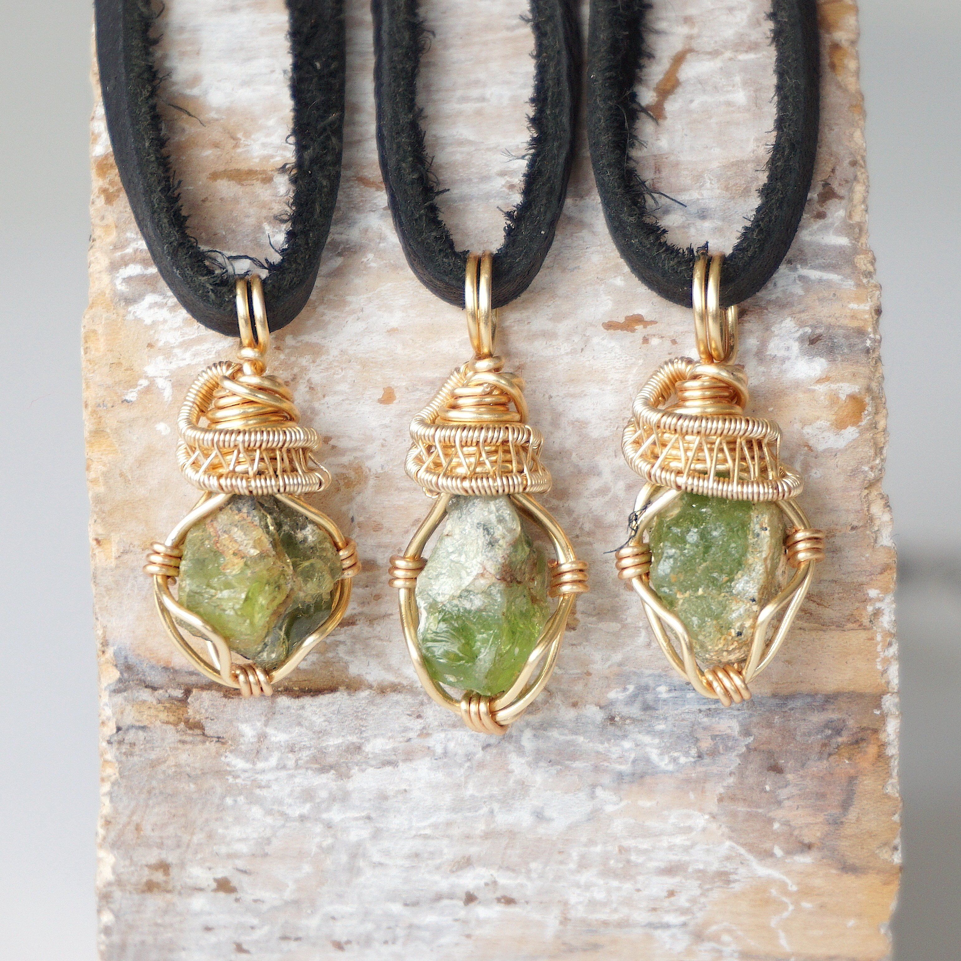 Peridot Necklace - 14k Gold Filled Wrapped Charm Pendant Jewelry for Women, Gift for Her, Birthday, Anniversary, Valentine's Day