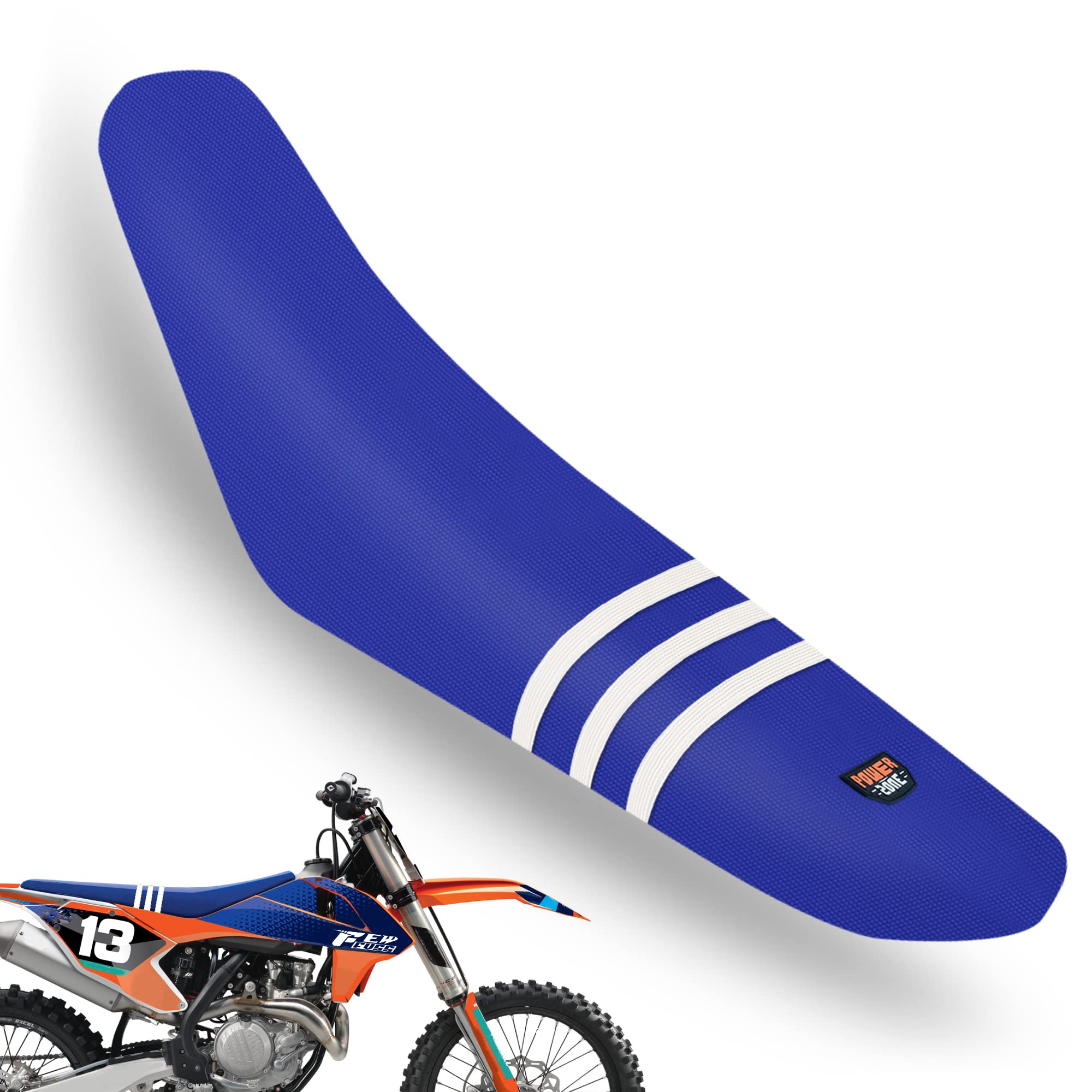 Non-Slip Dirt Bike Seat Cover - Universal Motorcycle Gripper Cover for Motocross & Enduro Riding - Blue & White Design - Perfect for Off-Road Trails & Racing