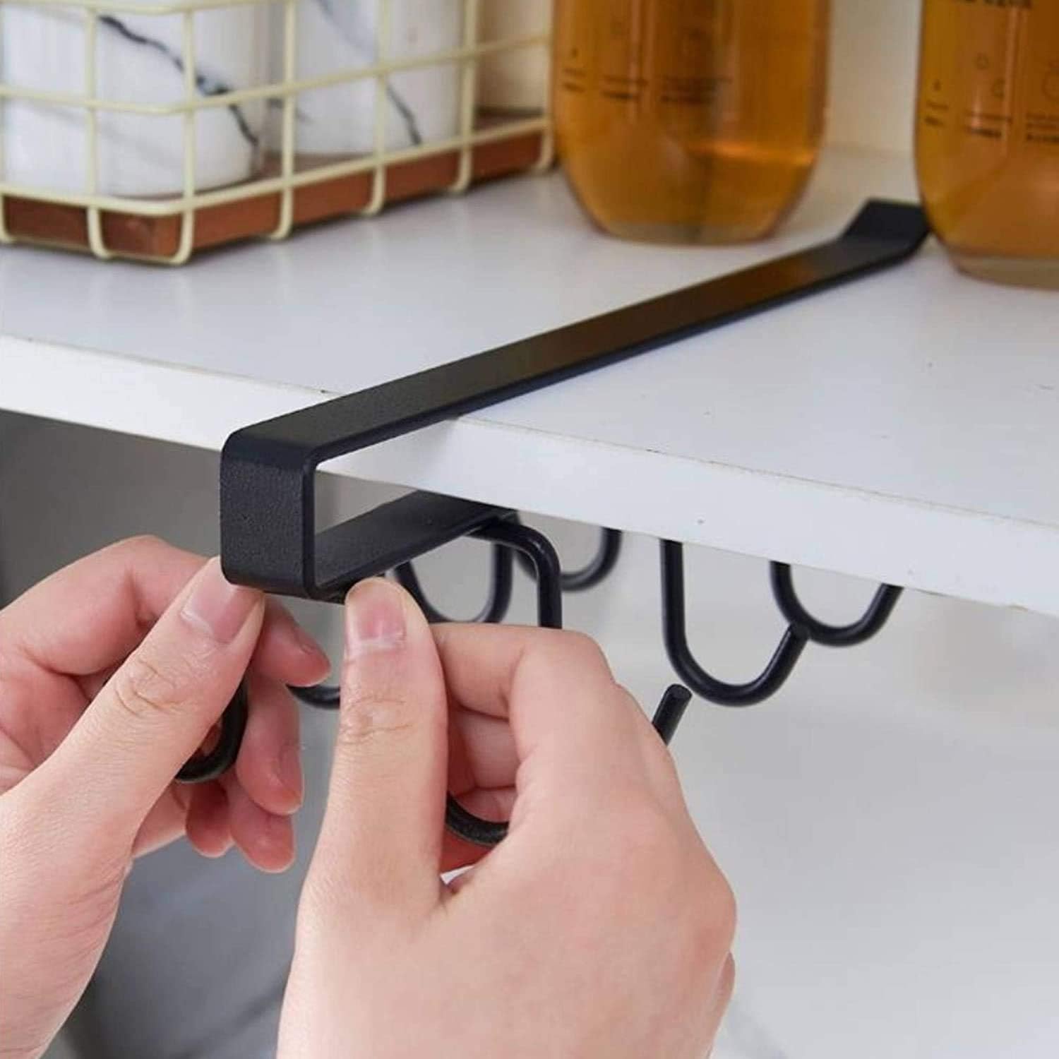 Boniry 12-Hook Double Row Kitchen Organizer - Heavy Duty Metal Hanging Hooks for Coffee Mugs, Tea Cups, Towels & Utensils | Space Saving Storage Solution for Pantry, Office & Home Organization (Perfect for Small Kitchens & Dorm Rooms)