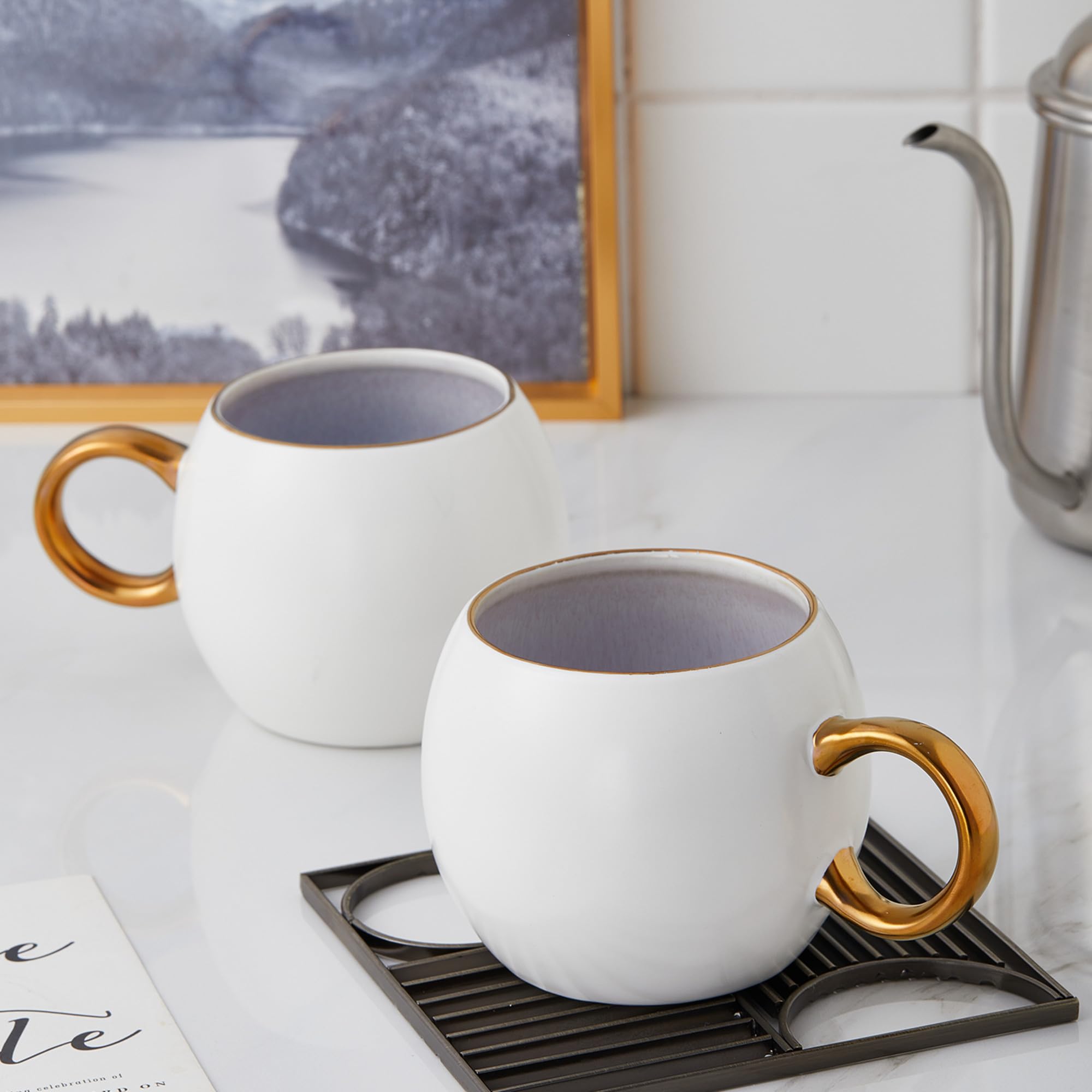 Luna Porcelain Dinnerware Set 16-Piece - 4-Person Lavender Stone Lain Dinner Plates, Bowls, Mugs & Saucers for Elegant Dining & Entertaining