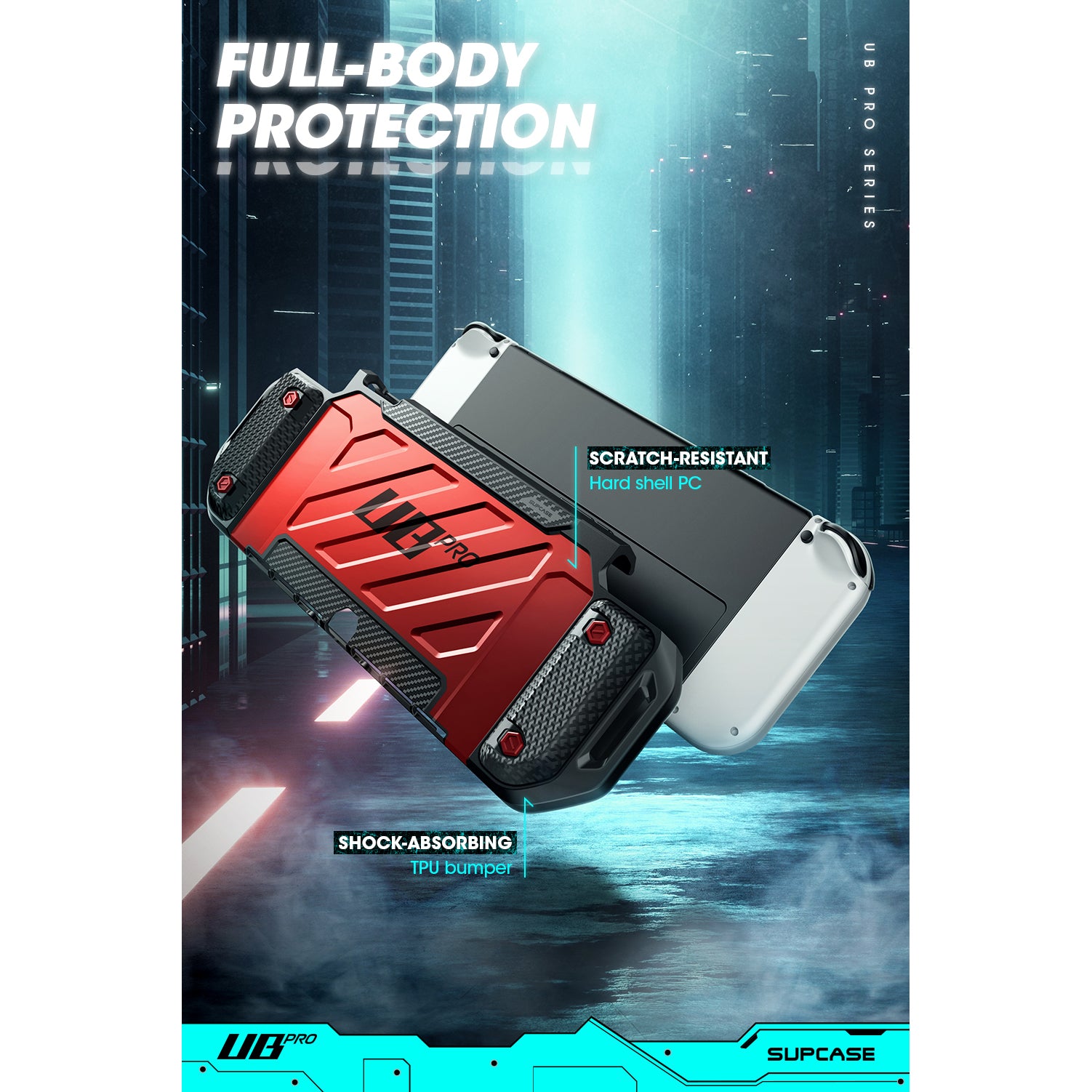 Nintendo Switch OLED Case - Unicorn Beetle PRO Dockable Grip Cover with Shockproof Protection, Metallic Red - Perfect for Gaming, Travel & Home Entertainment