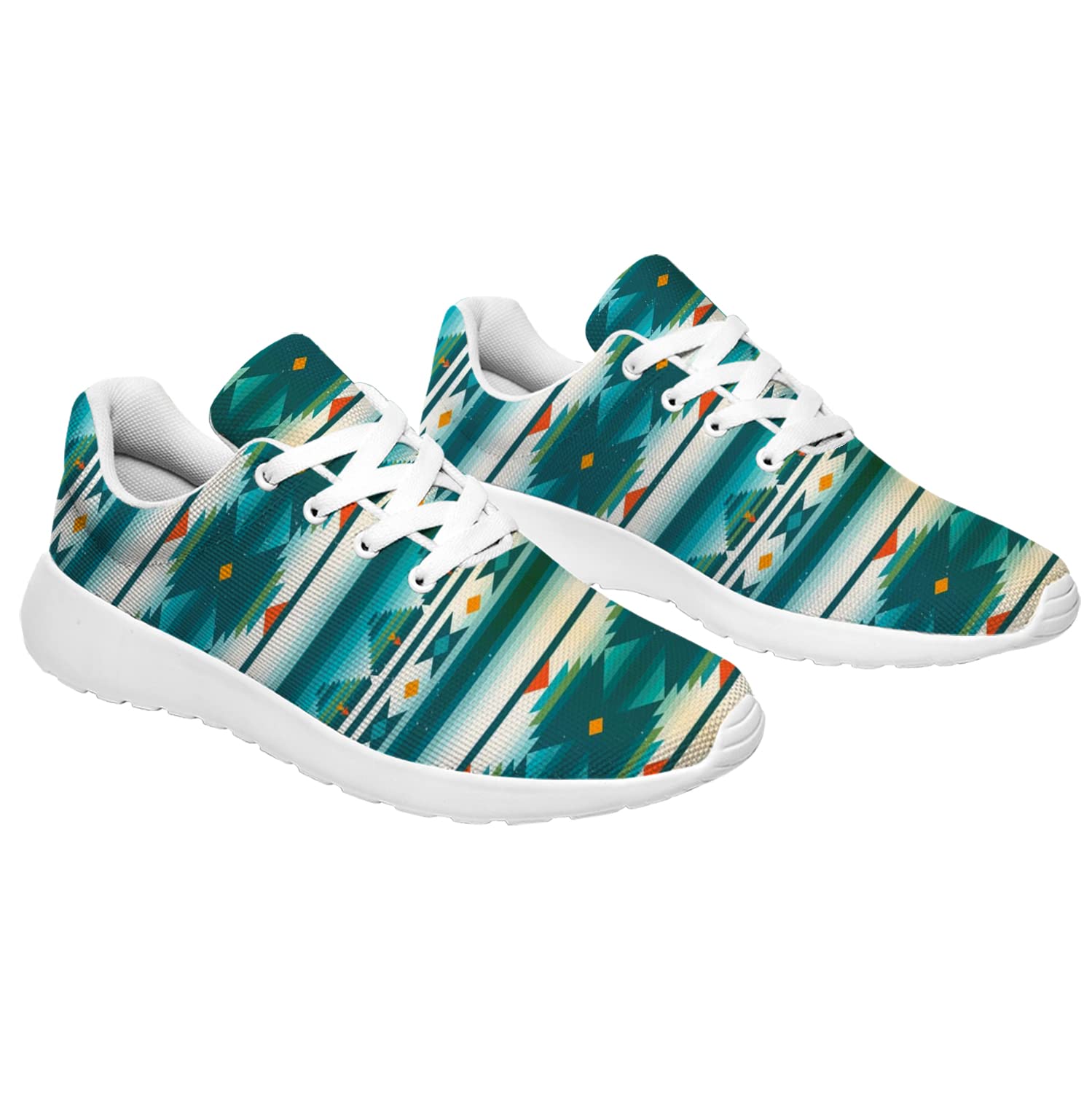 Beige Green Aztec Print Running Shoes for Women & Men - Comfortable Walking Sneakers with Tribal Native Indian Design - US Size 11 Women/9.5 Men - Perfect for Jogging, Gym Workouts & Casual Wear