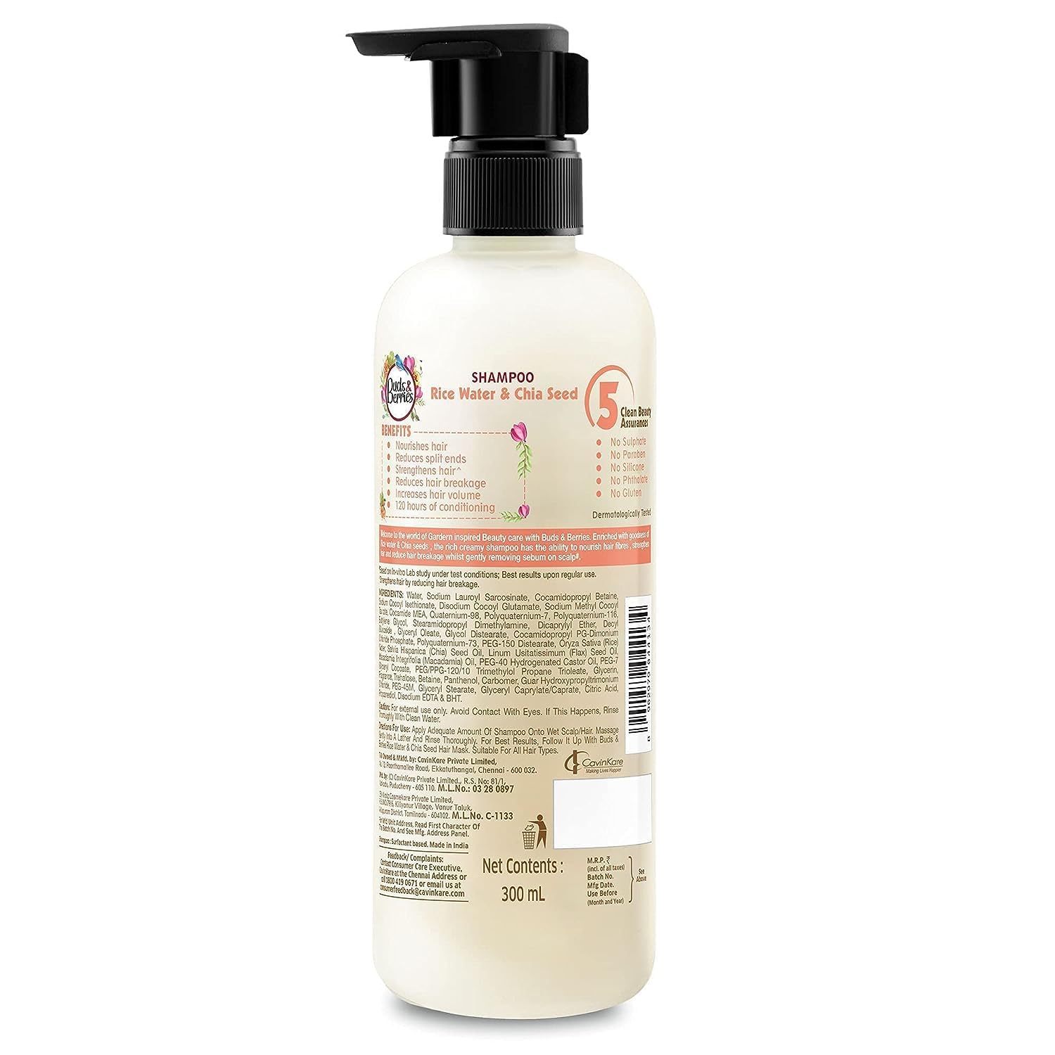Nourishing Rice Water & Chia Seeds Shampoo | Sulfate-Free, Paraben-Free, Silicone-Free Hair Care | Strengthens & Conditions for 120 Hours | 300ml Bottle | Perfect for Dry, Damaged Hair & Daily Hydration