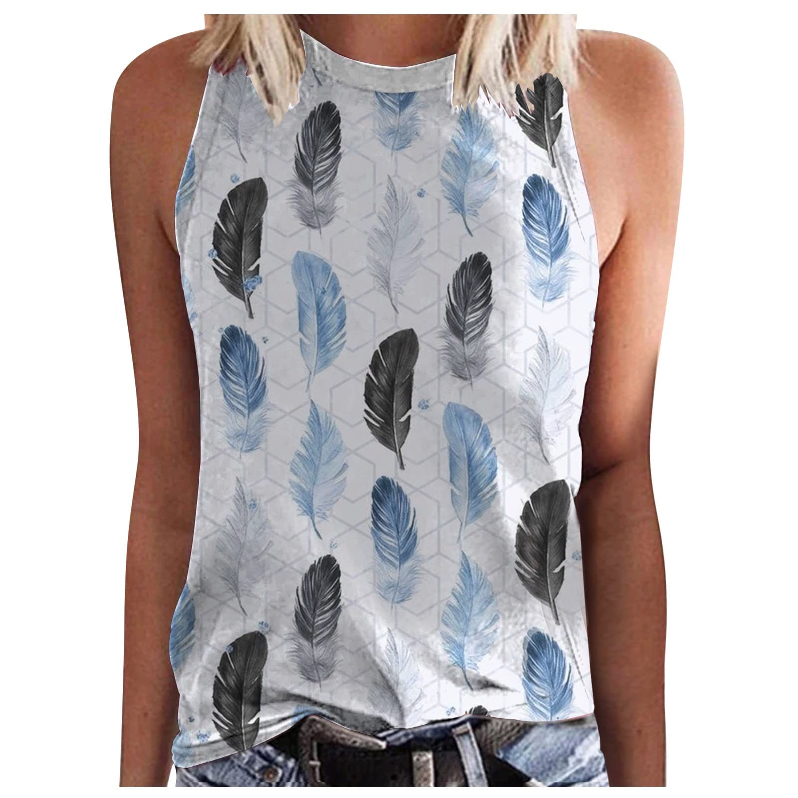 Women's Floral Print Slim Tank Tops - Round Neck Sleeveless Flowy Tunic T-Shirts for Casual Wear | Perfect for Summer Outfits, Beach Cover-ups & Layering
