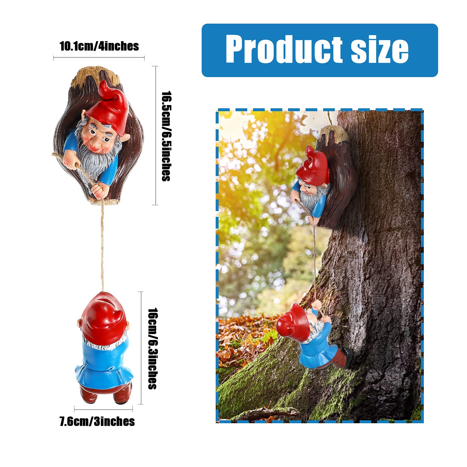 Jetec Climbing Gnomes Outdoor Decor - Resin Tree Sculpture & Hanging Statue for Garden, Patio, Lawn - Whimsical Yard Ornament & Tree Hugger Decoration (Perfect for Fairy Gardens, Outdoor Parties & Seasonal Displays)