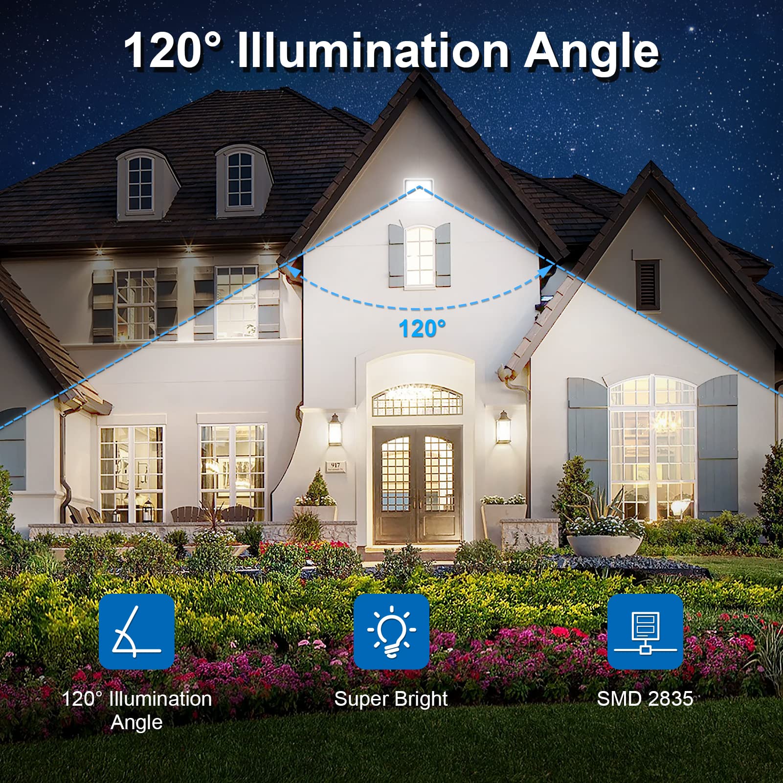 800W Super Bright 80000LM LED Flood Light Outdoor - 6500K Cold White Waterproof Security Light (IP65) for Garden, Garage, Backyard, Warehouse & Stadium Lighting