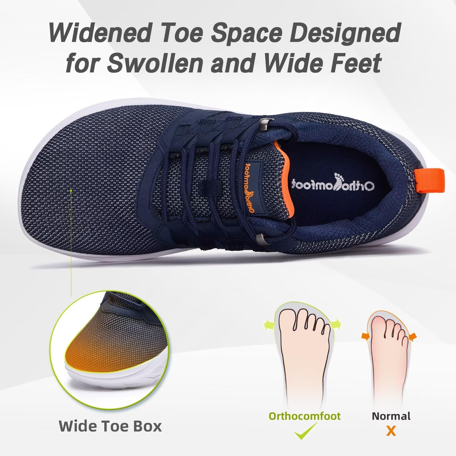 Orthopedic Diabetic Walking Shoes for Men - Wide Width Comfort Sneakers with Arch Support for Plantar Fasciitis, Hammer Toes & Foot Pain Relief - Ideal for Work, Sports, Tennis & Casual Wear