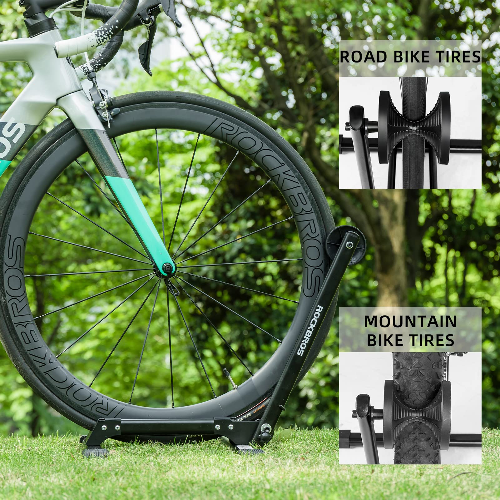 ROCKBROS Heavy Duty Bike Stand - Stable Floor Bike Storage Rack for Mountain & Road Bikes - Indoor/Outdoor Bicycle Parking Stand - Perfect for Garage, Shed, or Patio Organization