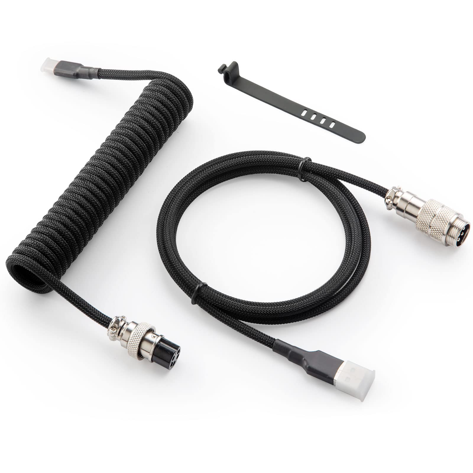 Premium GUNMJO Pro Custom Coiled USB C Cable for Mechanical Gaming Keyboards - Double-Sleeved Braided USB-C to USB-A Cable with Detachable Metal Aviator Connector (1.5M/5ft, Classic Black) - Perfect for Esports, PC Gaming & Workstation Setups