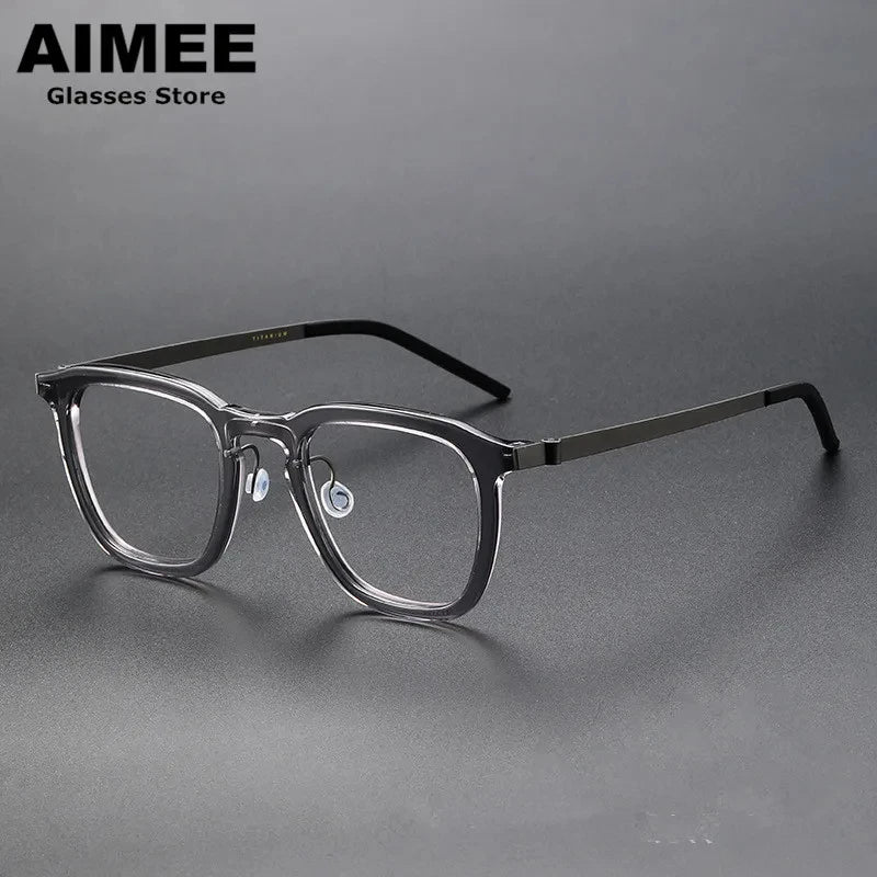 Aimee Men's Full Rim Square Screwless Titanium Acetate Eyeglasses Frame 1263 - Lightweight Durable Glasses for Work, Reading & Everyday Use