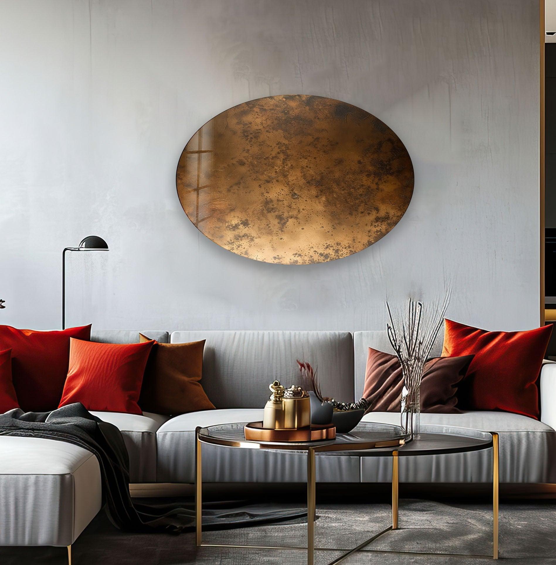 Abstract Bronze Glass Wall Art - Asymmetric Oval Design for Modern Home & Office Decor | Elegant Living Room, Bedroom, or Entryway Statement Piece
