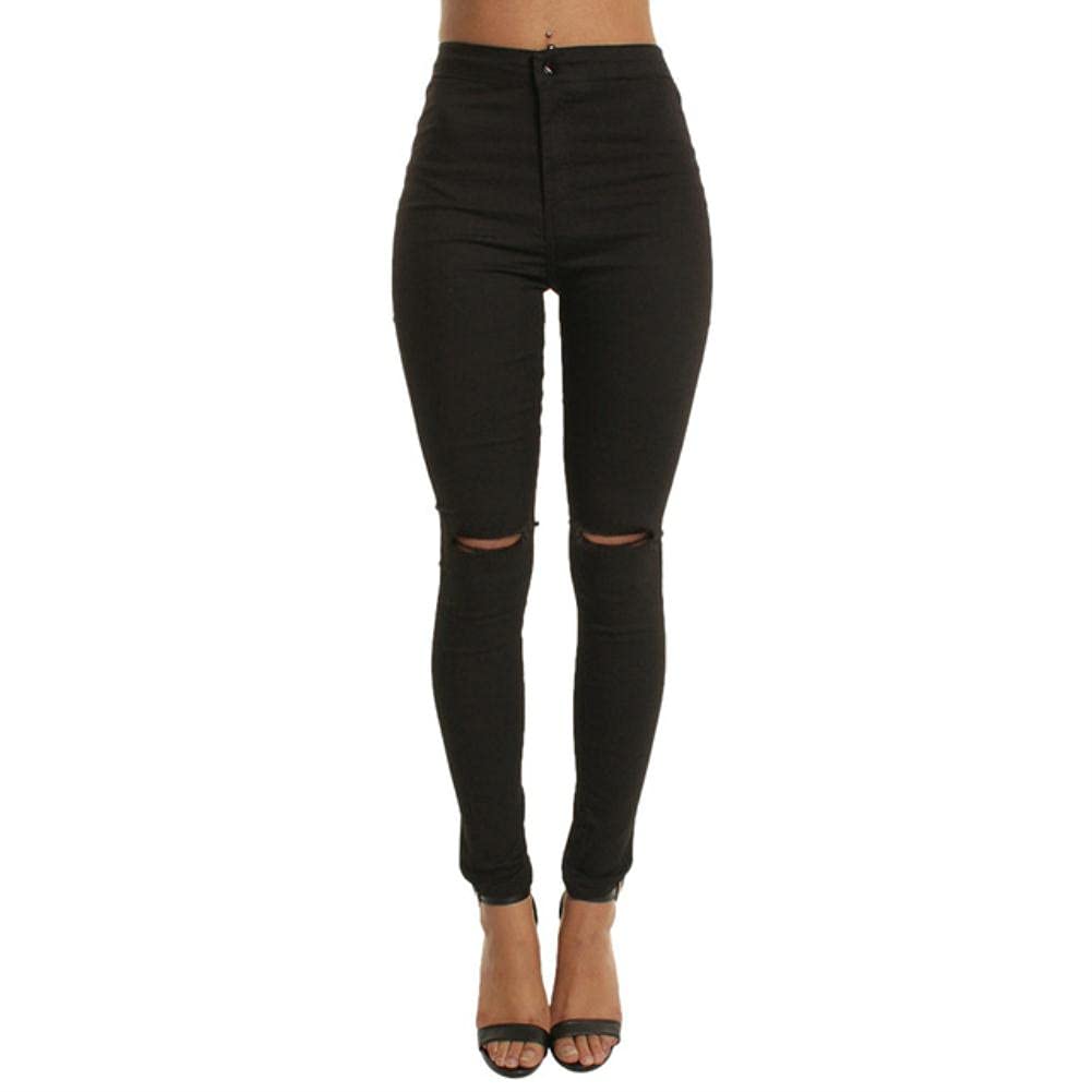 High Waist Stretch Skinny Jeans for Women - Elastic Denim Leggings with Zipper Details, Casual Slim Fit Pants for Daily Wear, Workout & Night Out (Black)