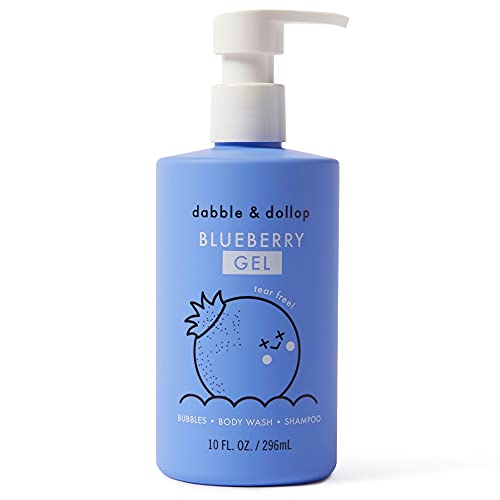 Dabble & Dollop Blueberry Gel - 3-in-1 Natural Bubble Bath, Body Wash & Shampoo for Kids | 100% USA-Made, Paraben & Sulfate Free, Vegan, Gluten-Free, Tear-Free (10oz) | Gentle Cleansing for Sensitive Skin, Perfect for Bath Time & Daily Hygiene
