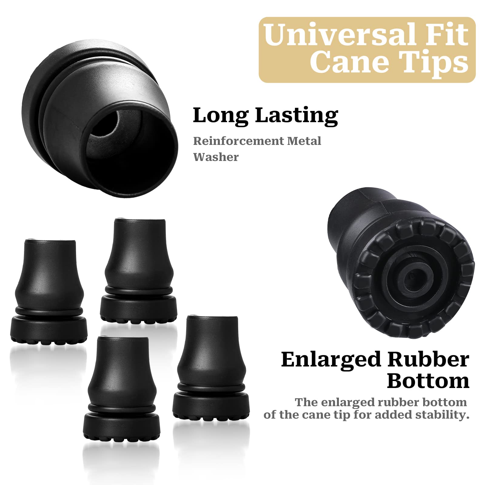 4 Pack Heavy Duty 3/4 Inch Rubber Cane Tips - Replacement Tips for Walking Canes, Quad Canes, Crutches & Walking Sticks - Non-Slip & Durable for Indoor/Outdoor Use
