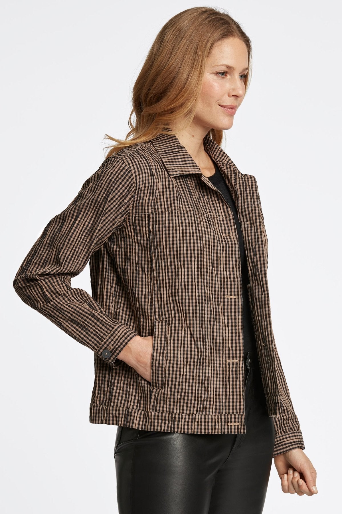 Thelma Crinkle Long Sleeve Denim Jacket for Women - Vintage Distressed Jean Coat - Perfect for Casual Outfits, Fall Layering & Street Style Fashion