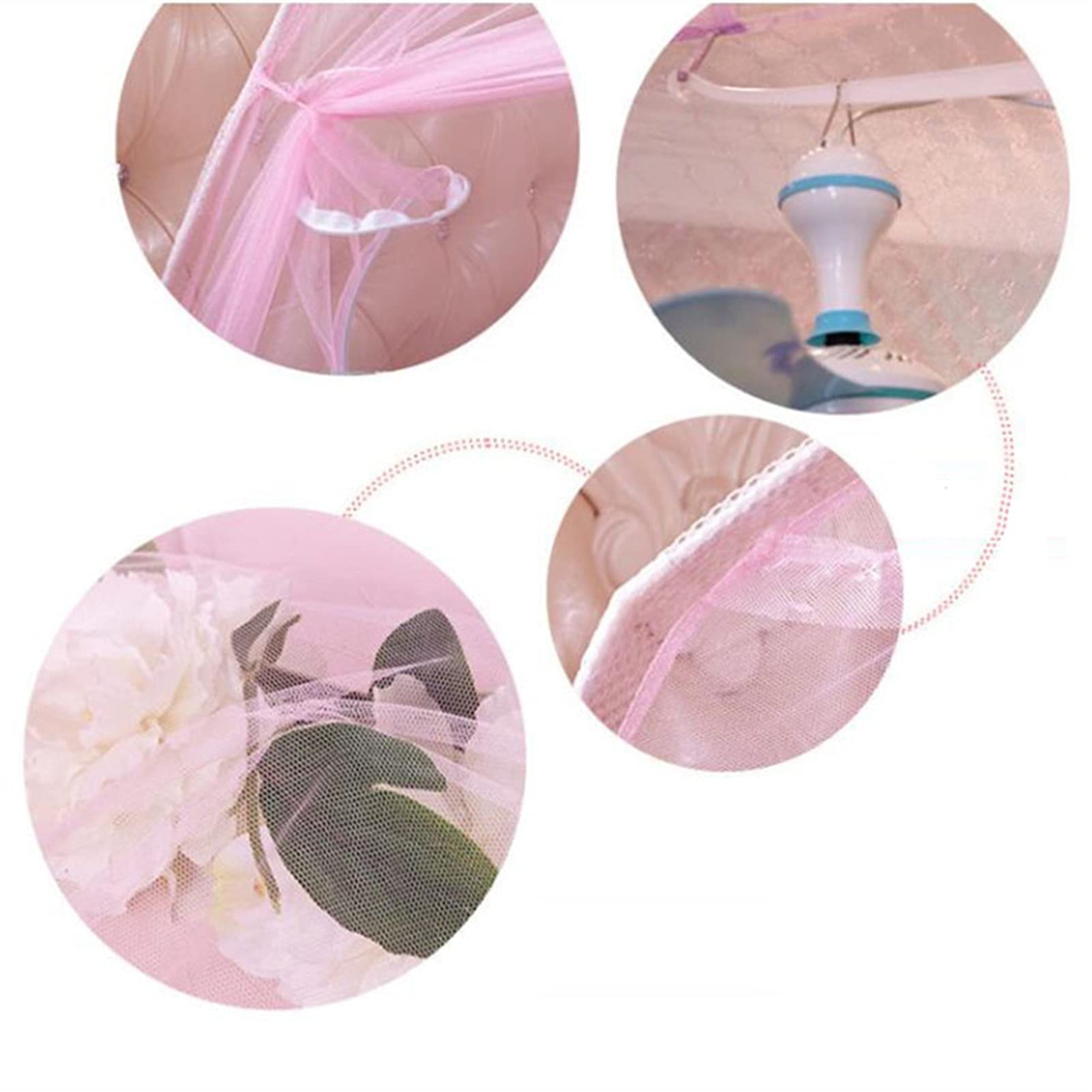 Pink Bed Canopy Curtain - 180cm x 200cm Folding Mesh Dome Tent for Bedroom Decor, Princess Bed, Boho Yurt Style, Romantic & Cozy Sleeping Space - Perfect for Kids Room, Nursery, or Glamping Setup