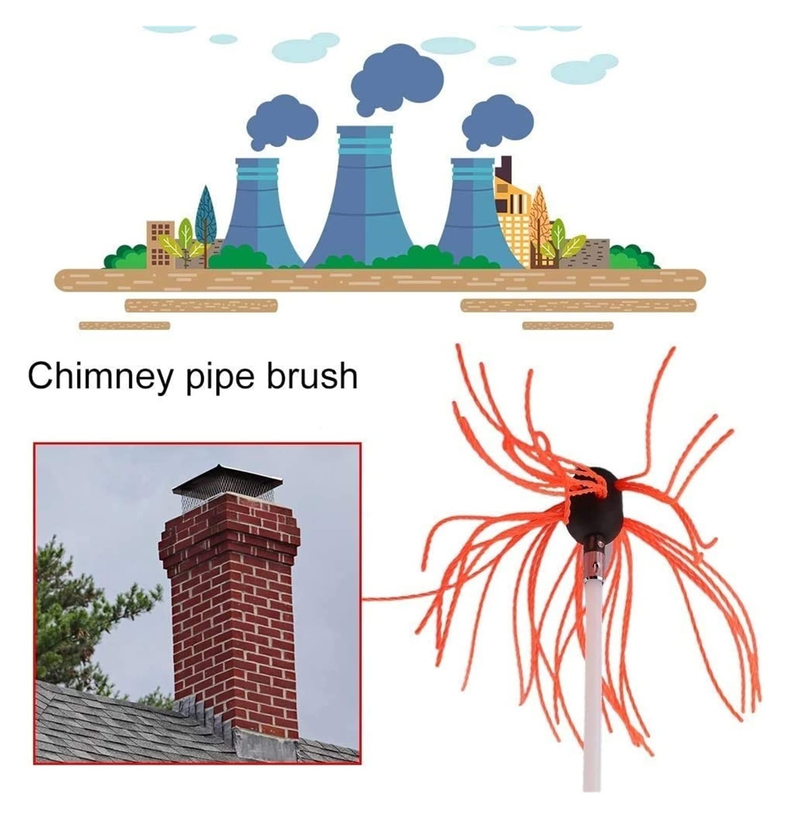 Motorized Chimney Sweep Kit with Nylon Flexible Rods - 10m Orange Rotary Cleaning Brush for Fireplace & Wood Stove Maintenance - Perfect for Home Chimney Cleaning and Fire Safety