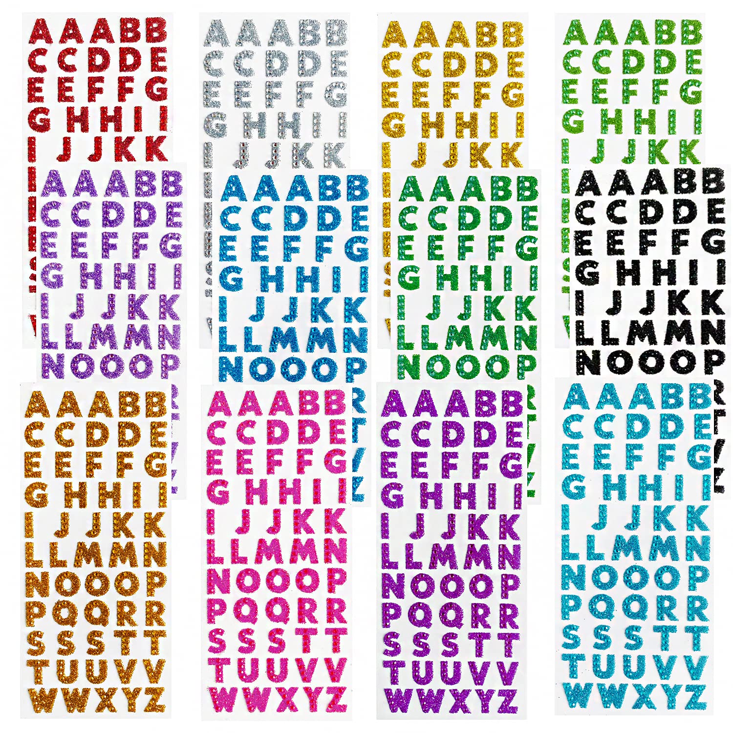 Winorda 12 Sheets Glitter Alphabet Letter Stickers - Self Adhesive ABC Stickers for Graduation Caps, Scrapbooking, DIY Crafts & School Projects (12 Vibrant Colors) - Perfect for Party Decor, Gift Wrapping & Bulletin Boards