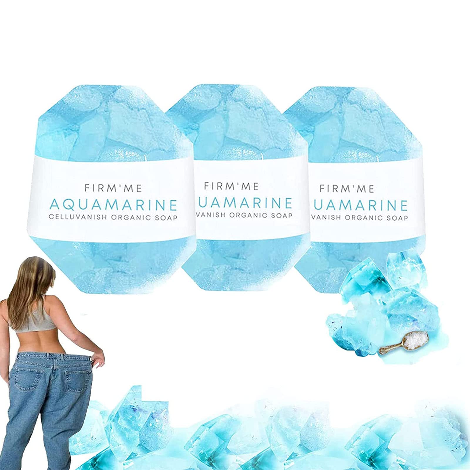 Organic Aquamarine Soap - Natural Anti-Cellulite Treatment for All Skin Types | 3-Pack | Deep Cleansing & Skin Firming | Perfect for Post-Workout, Spa Days & Body Care Routine