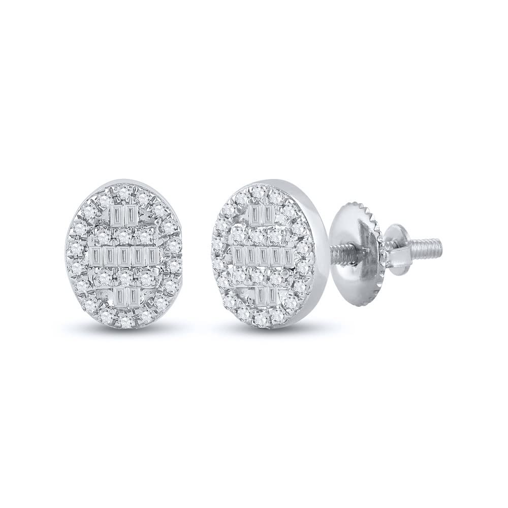 10K White Gold Women's Baguette Diamond Oval Cluster Earrings - 1/4 Cttw | Elegant Wedding, Anniversary & Party Jewelry Gift