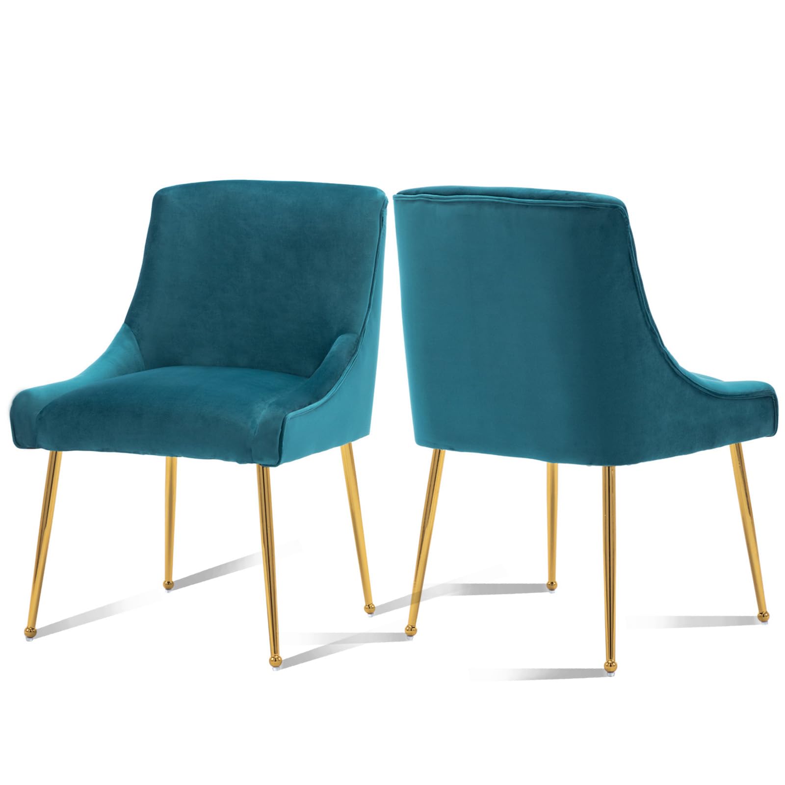 Guyou Teal Velvet Dining Chairs Set of 2 - Modern Upholstered Accent Chairs with Gold Metal Legs for Kitchen, Dining Room, Living Room & Bedroom - Perfect for Small Spaces, Apartment Dining & Home Decor (Teal)