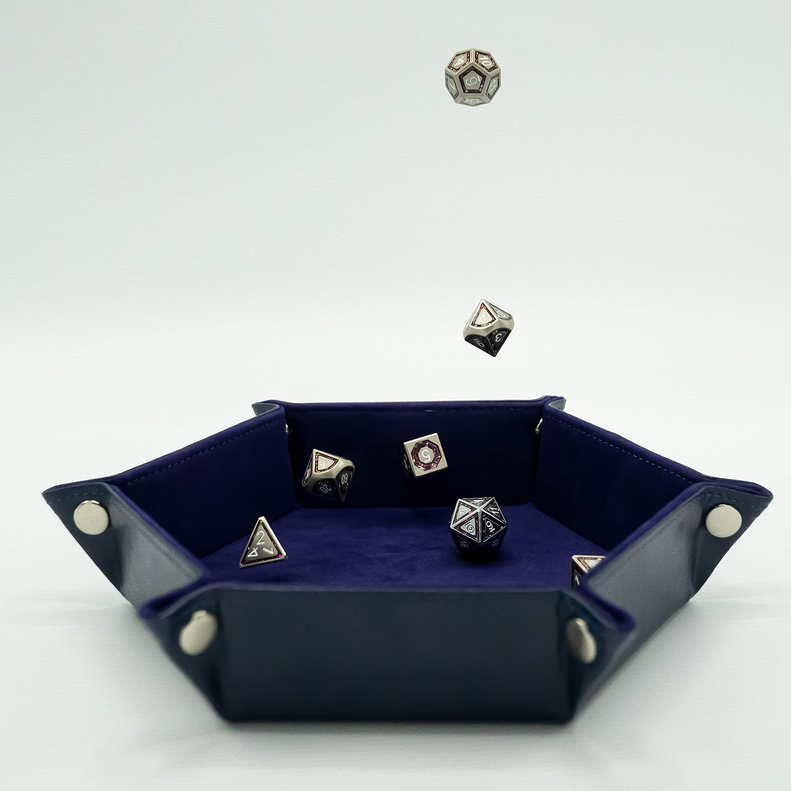 Premium PU Leather Dice Tray - Hexagonal Collapsible Orange Dice Rolling Tray for DND, Dungeons & Dragons, Pathfinder RPG Games | Portable Tabletop Gaming Accessory for Role Playing & Board Game Nights